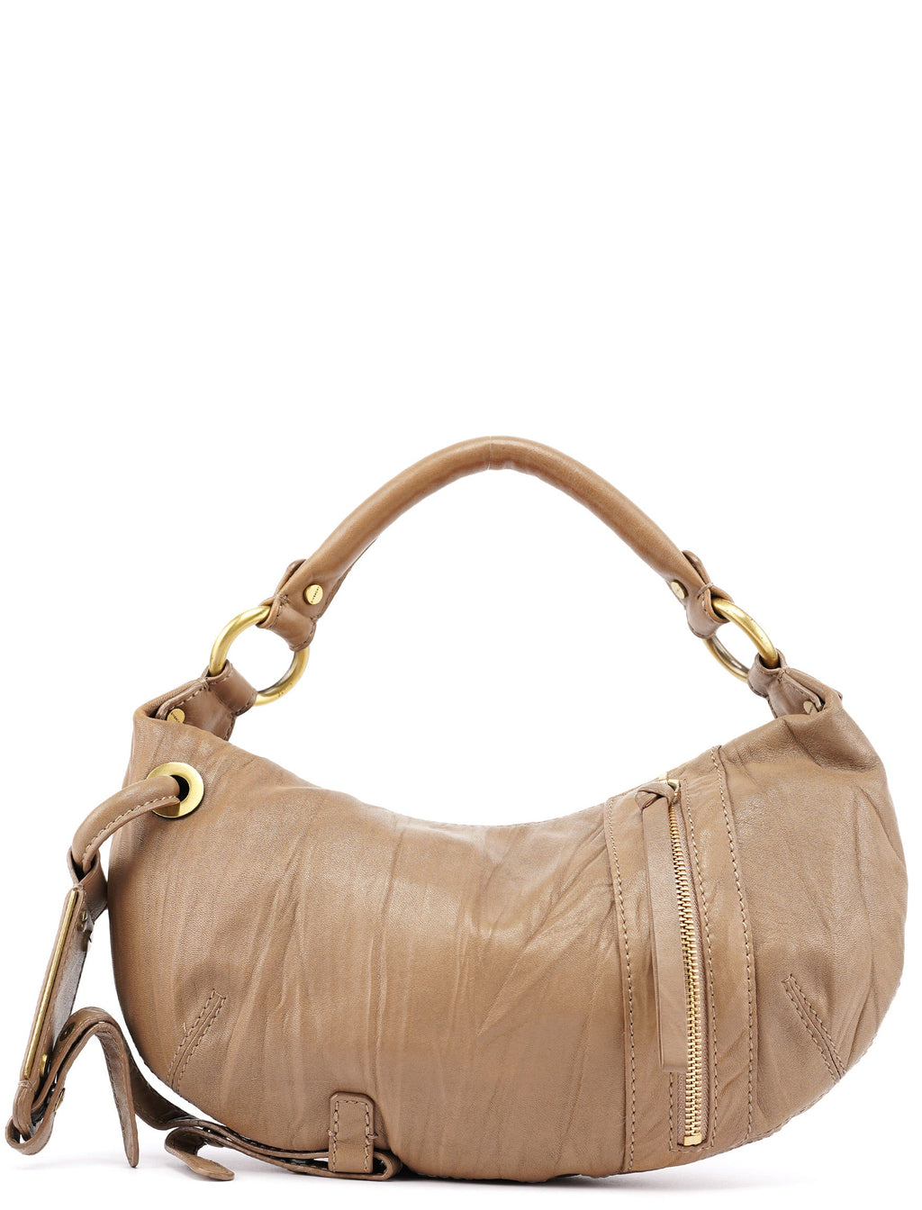 Beige Lambskin Hobo Shoulder Bag