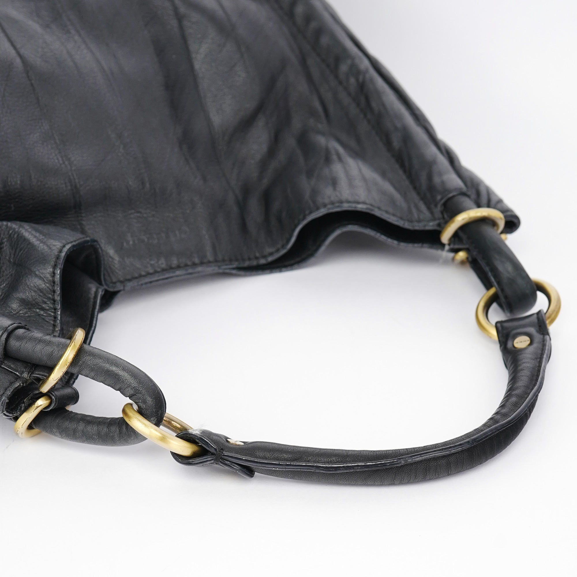 Black Calfskin Hobo Shoulder Bag