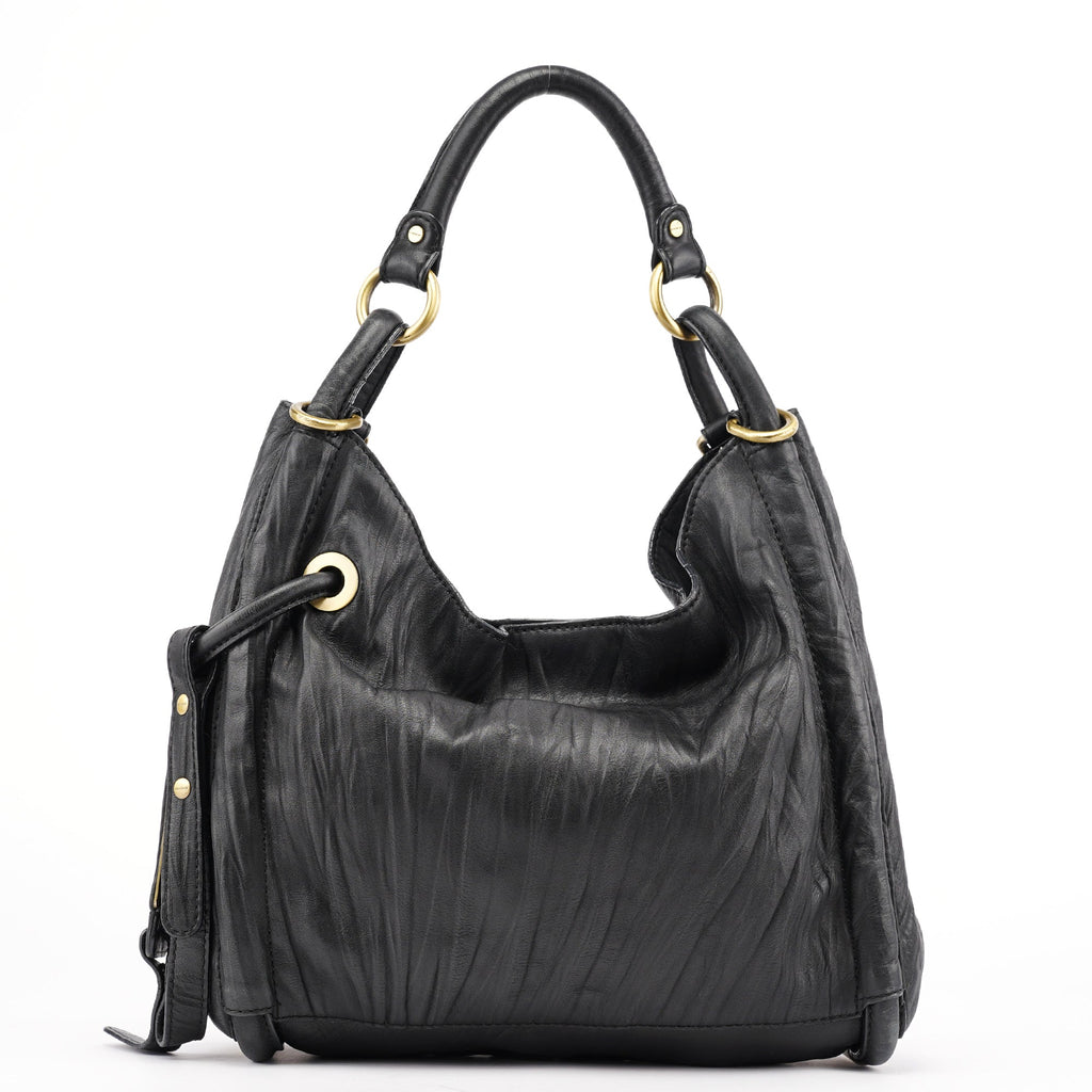 Black Calfskin Hobo Shoulder Bag
