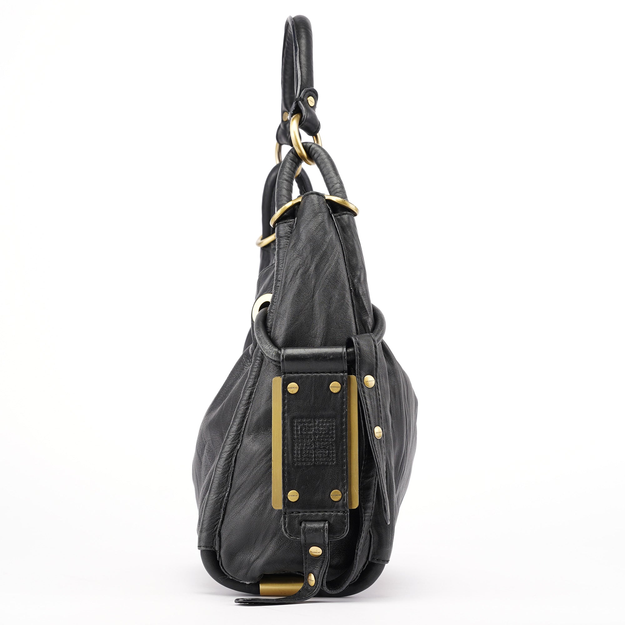 Black Calfskin Hobo Shoulder Bag