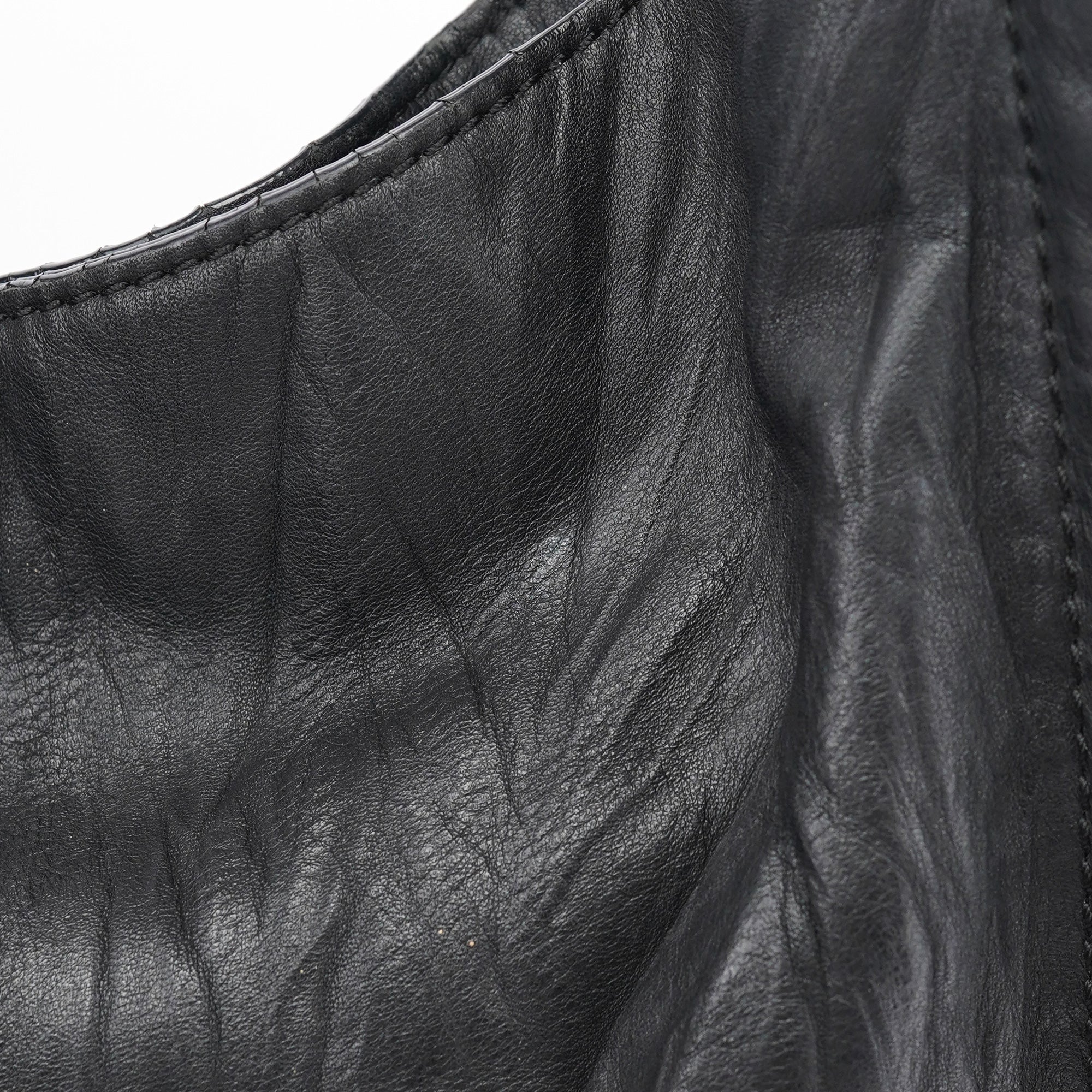 Black Calfskin Hobo Shoulder Bag