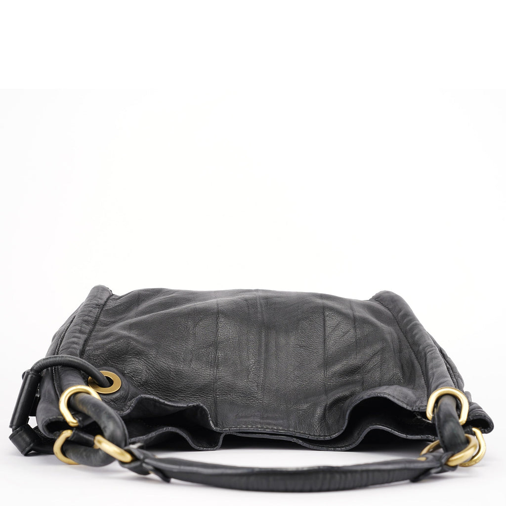 Black Calfskin Hobo Shoulder Bag