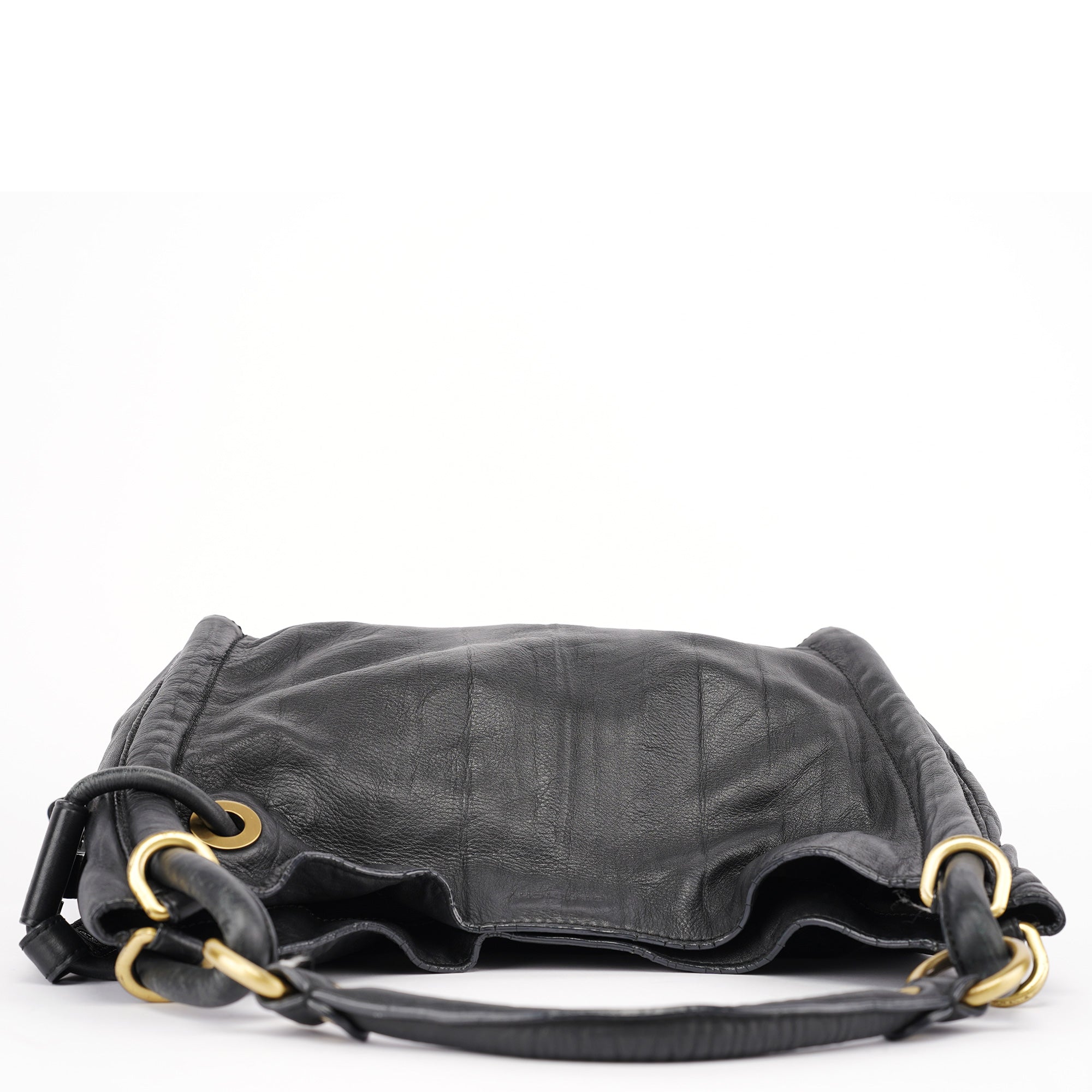 Black Calfskin Hobo Shoulder Bag