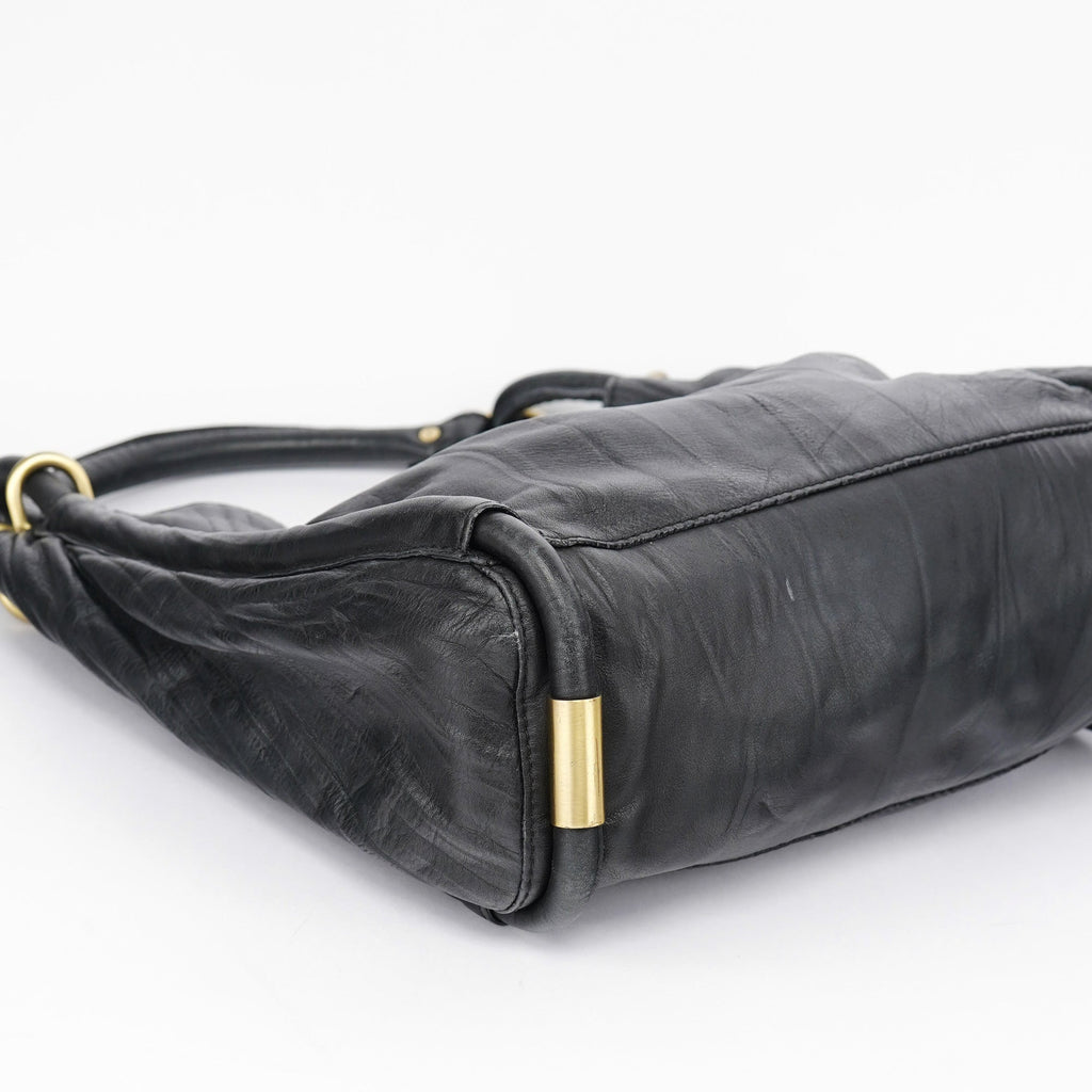 Black Calfskin Hobo Shoulder Bag