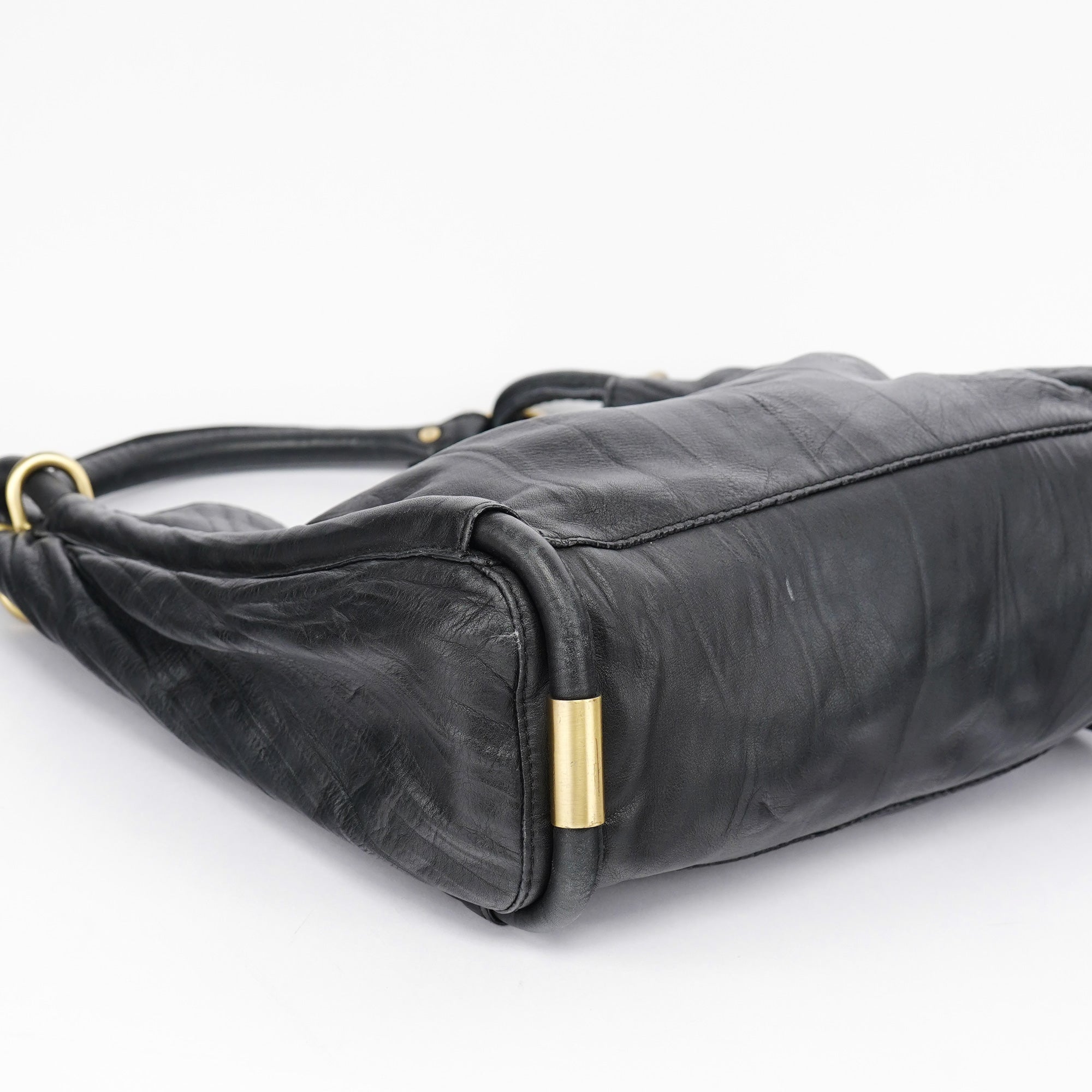 Black Calfskin Hobo Shoulder Bag