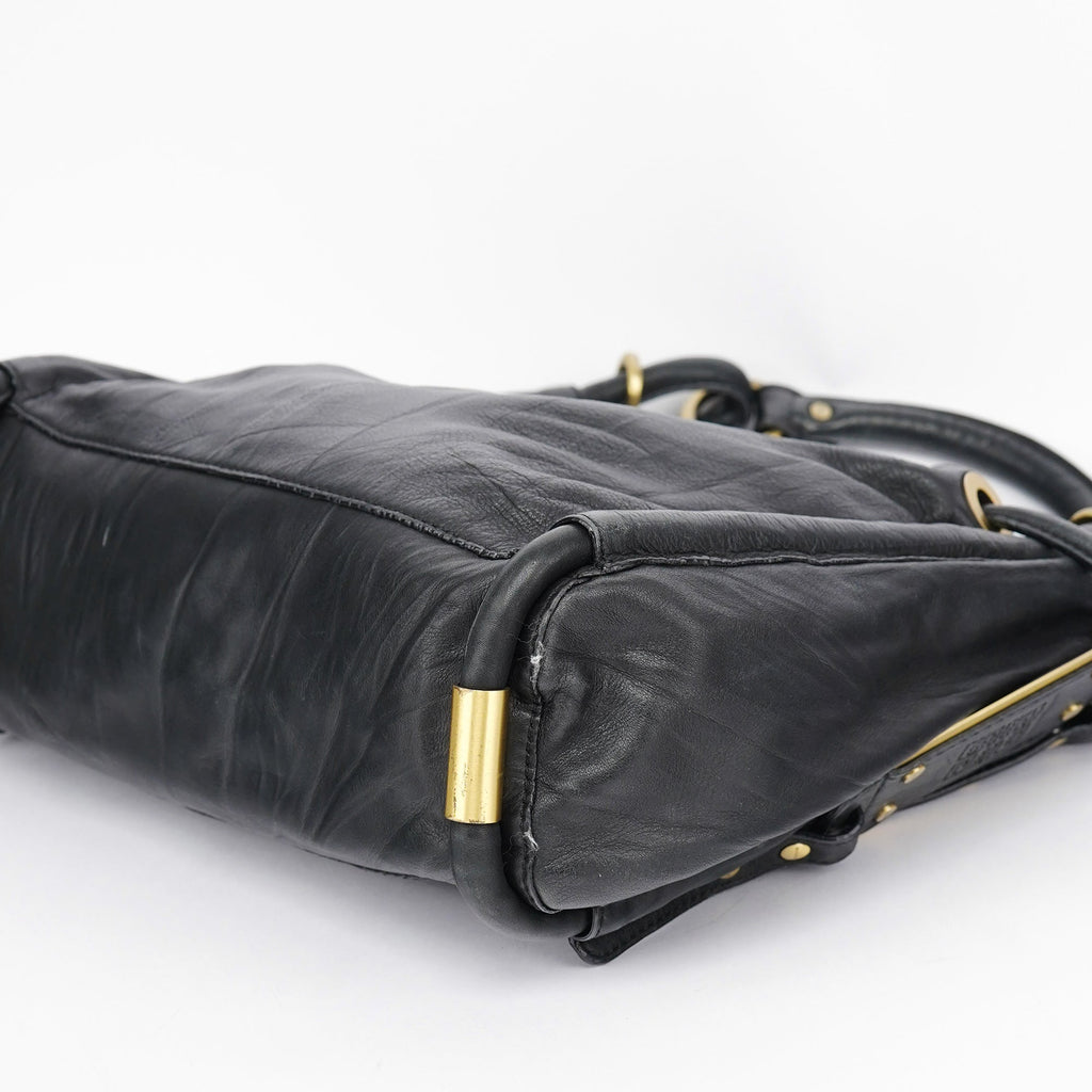 Black Calfskin Hobo Shoulder Bag