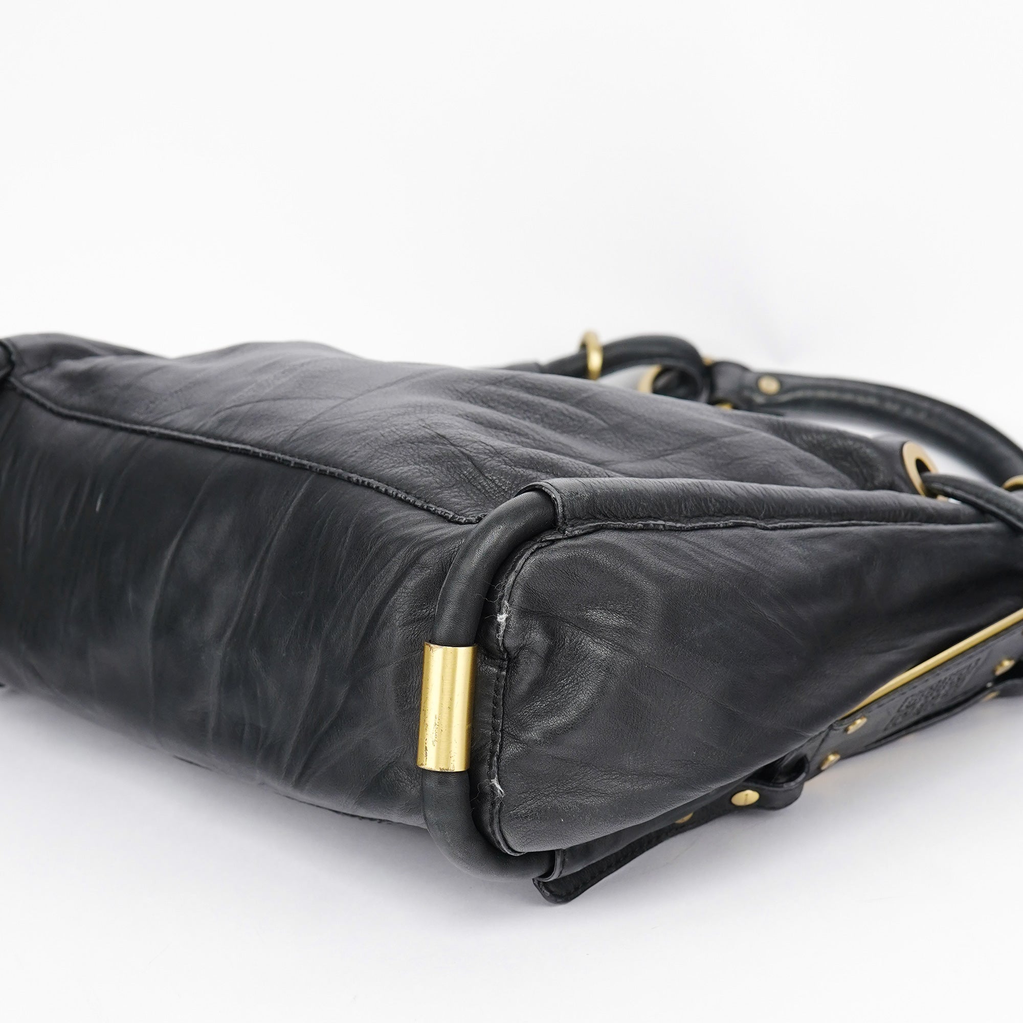 Black Calfskin Hobo Shoulder Bag