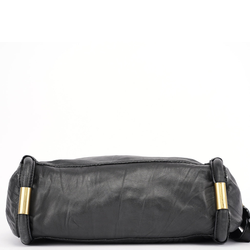 Black Calfskin Hobo Shoulder Bag