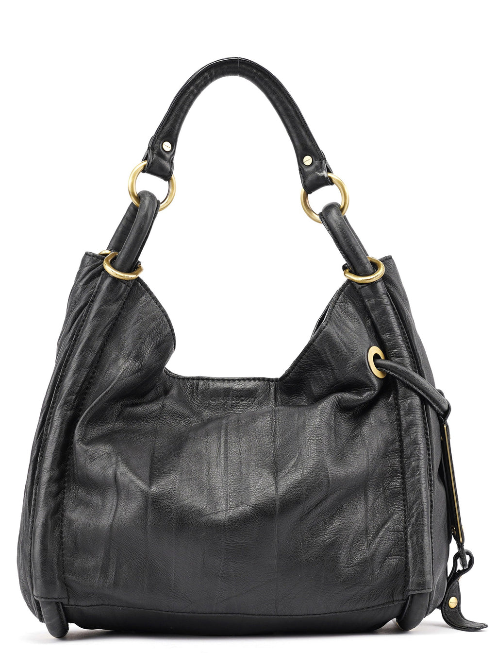 Black Calfskin Hobo Shoulder Bag