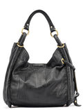 Black Calfskin Hobo Shoulder Bag