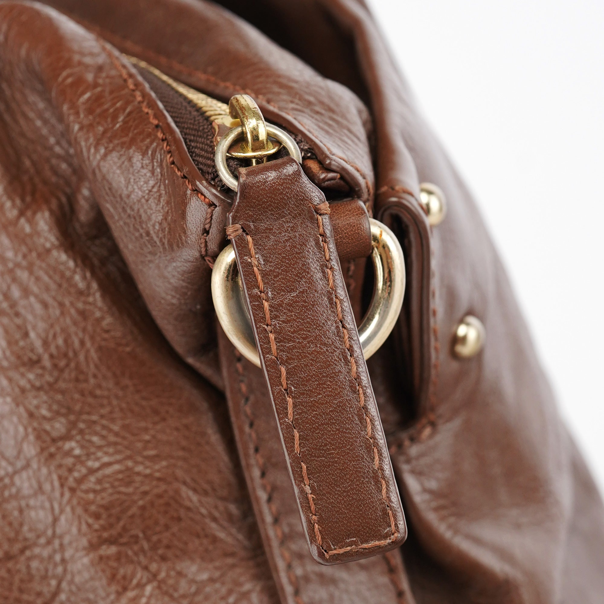 Brown Lambskin 2-Way Tote Bag