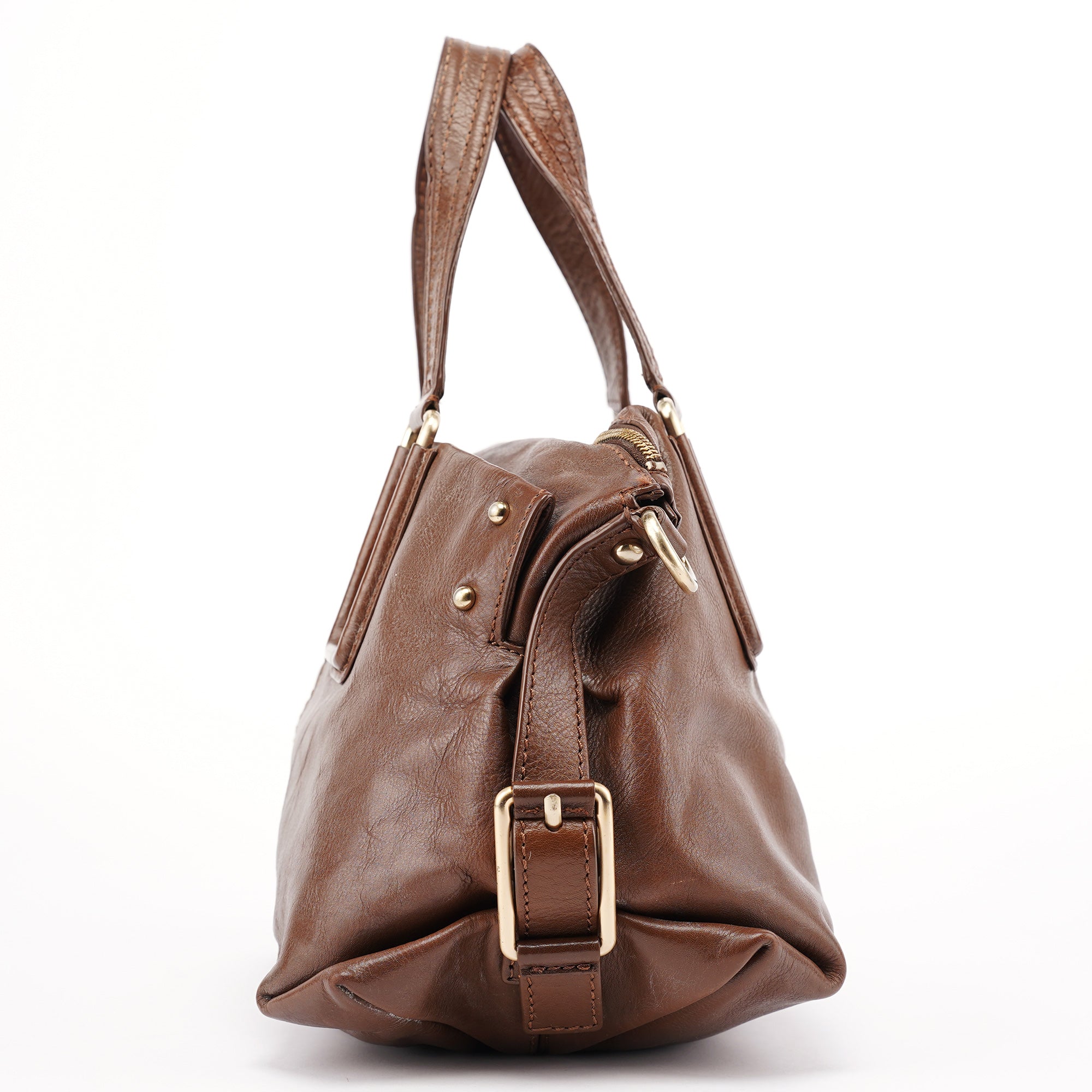 Brown Lambskin 2-Way Tote Bag