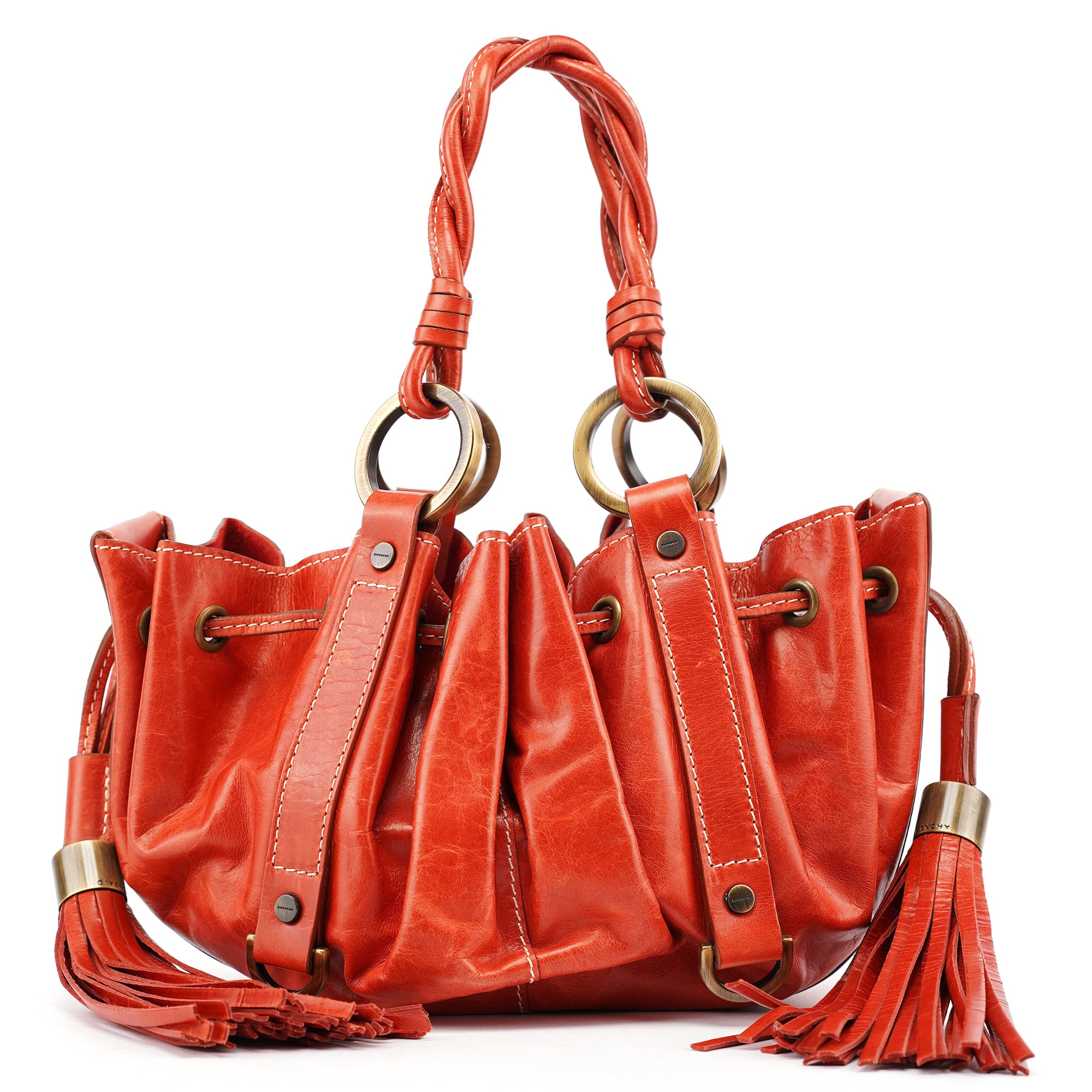Burnt Orange Calfskin Tassel Drawstring Bag