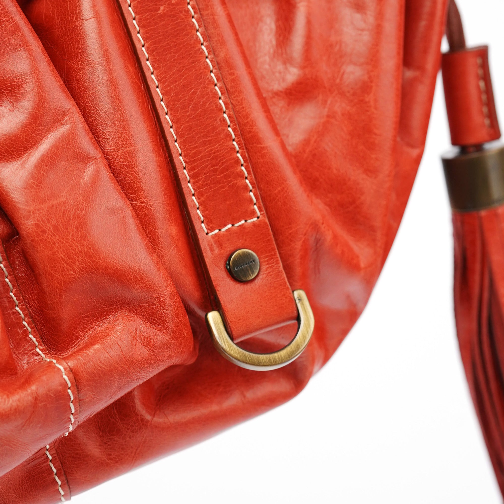 Burnt Orange Calfskin Tassel Drawstring Bag