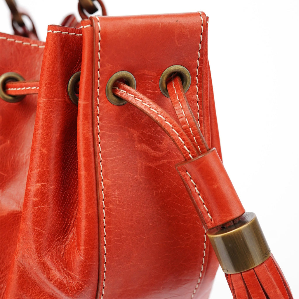 Burnt Orange Calfskin Tassel Drawstring Bag