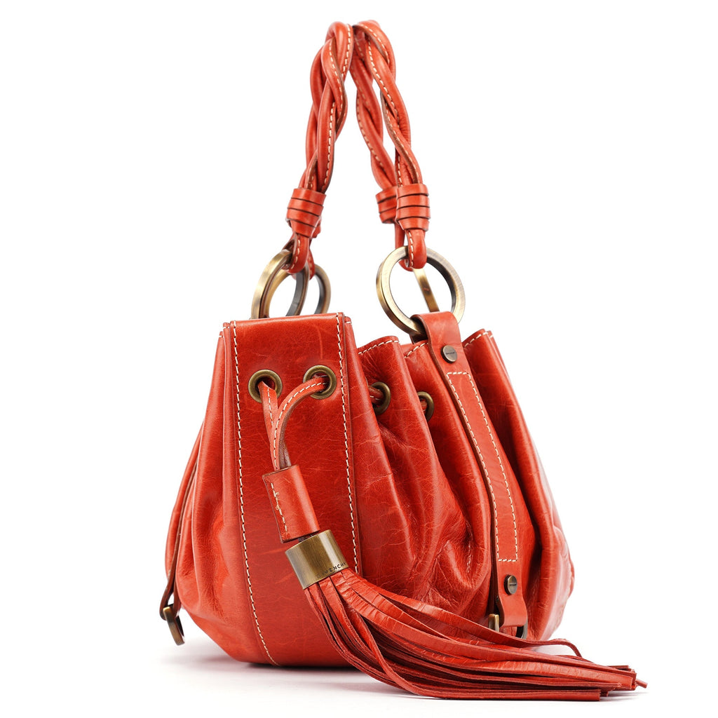 Burnt Orange Calfskin Tassel Drawstring Bag