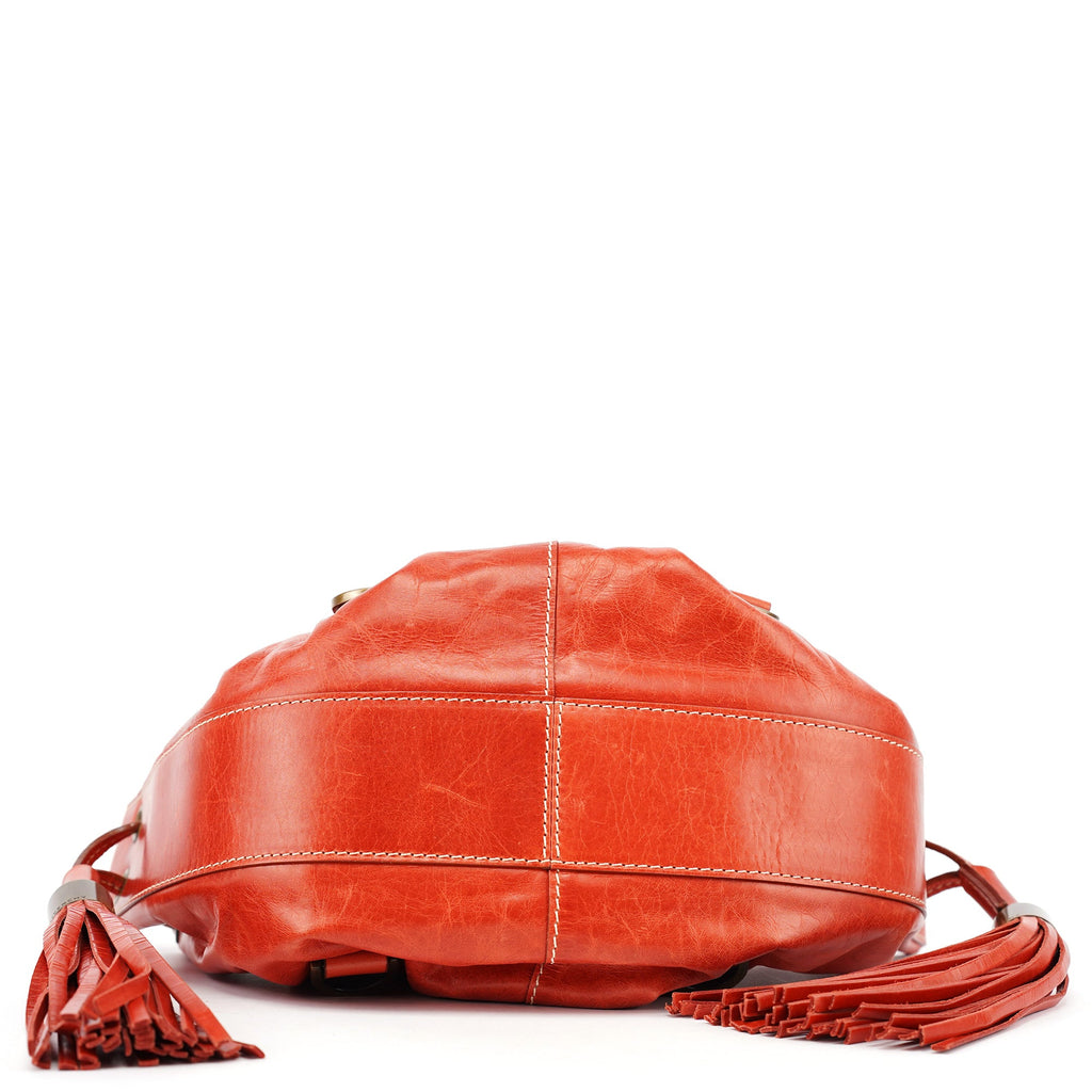 Burnt Orange Calfskin Tassel Drawstring Bag