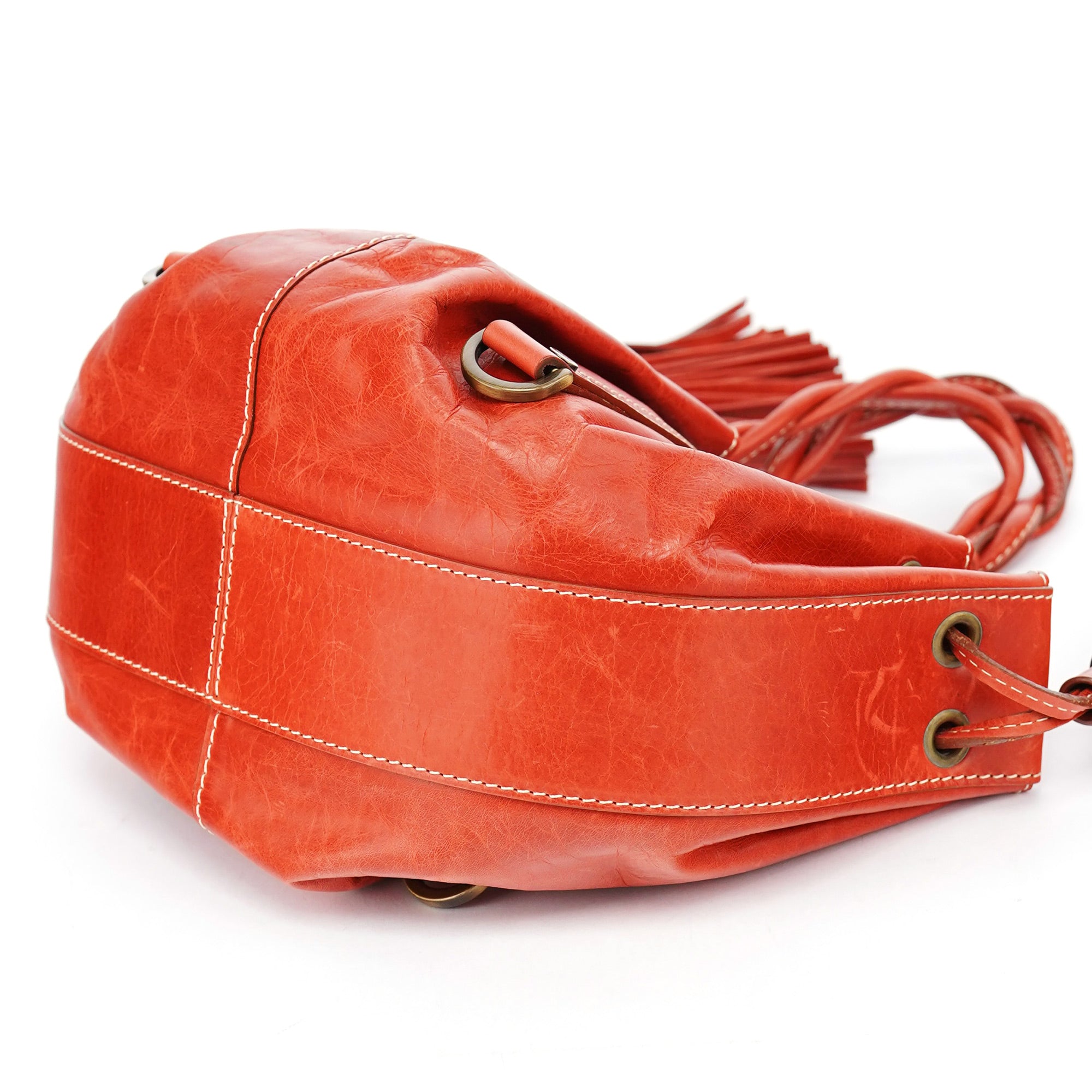 Burnt Orange Calfskin Tassel Drawstring Bag