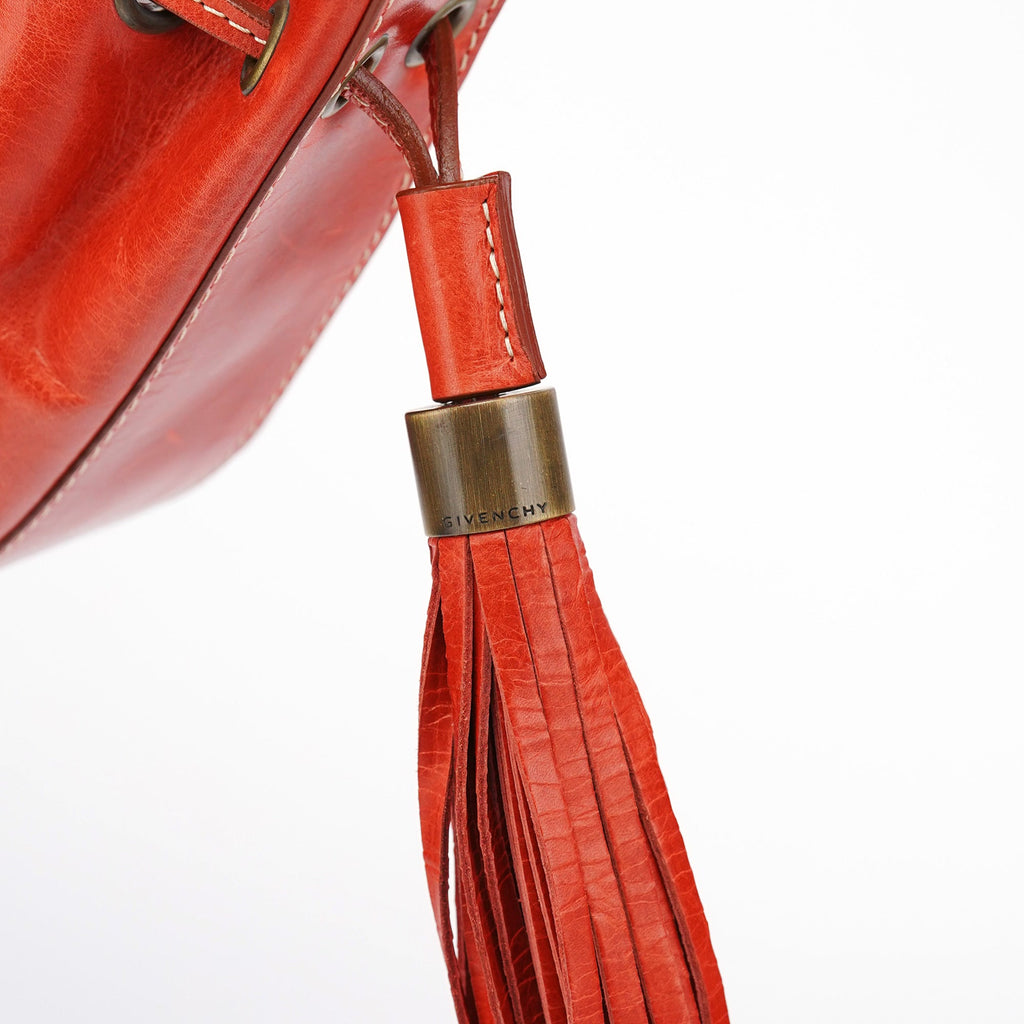 Burnt Orange Calfskin Tassel Drawstring Bag