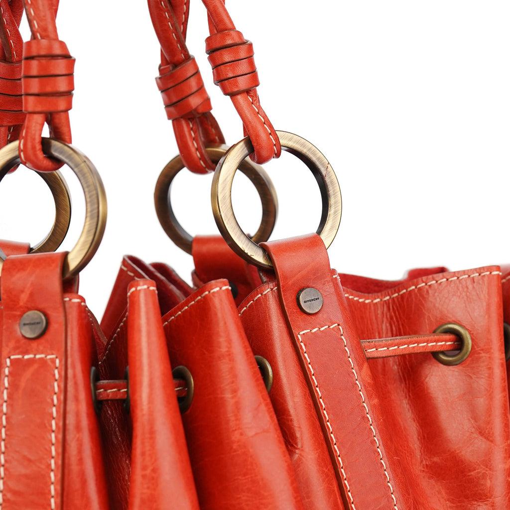 Burnt Orange Calfskin Tassel Drawstring Bag