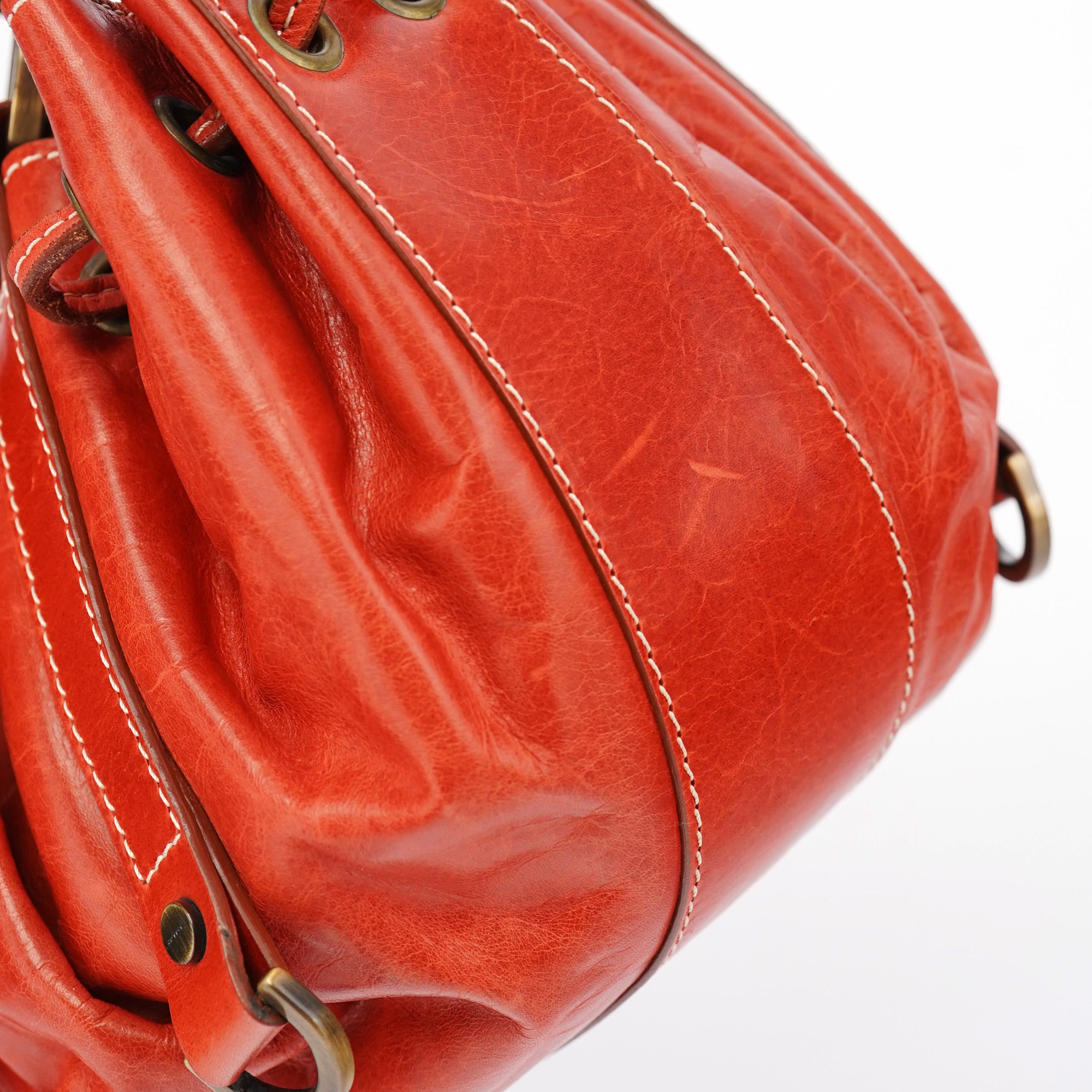 Burnt Orange Calfskin Tassel Drawstring Bag