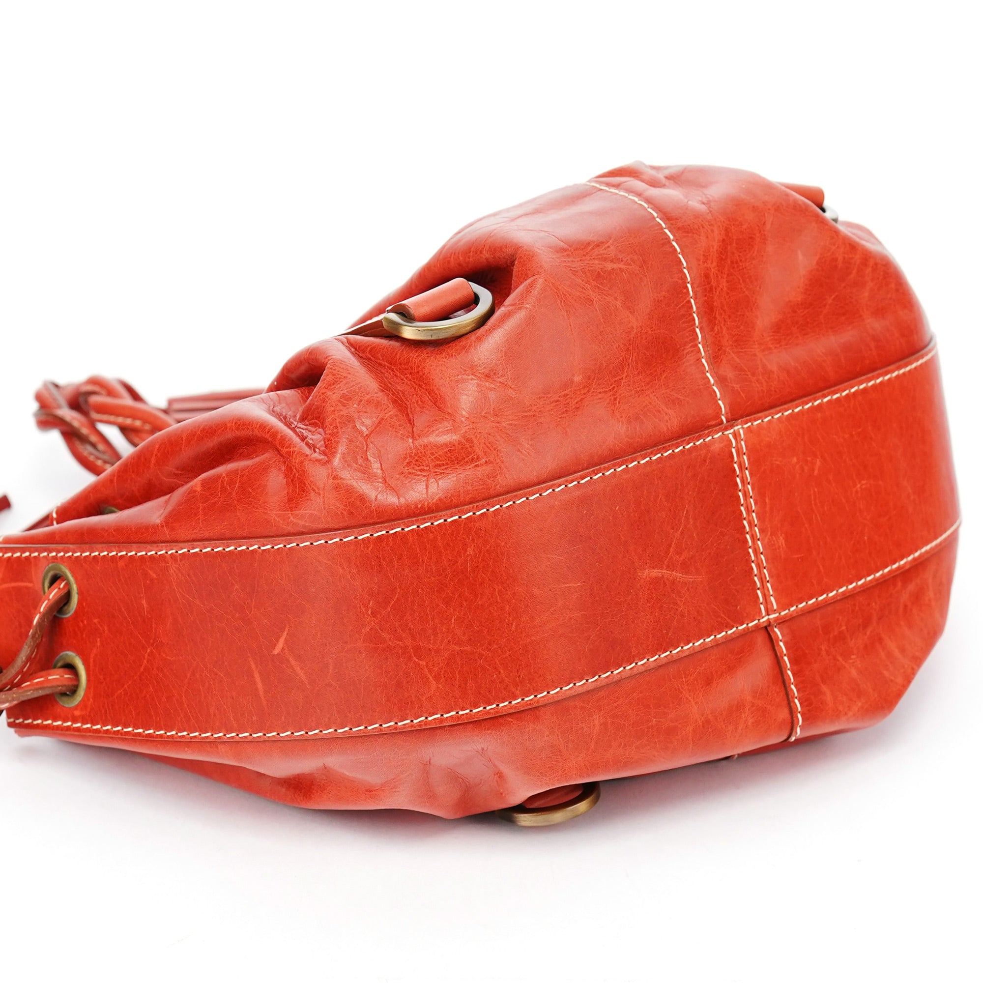 Burnt Orange Calfskin Tassel Drawstring Bag