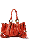 Burnt Orange Calfskin Tassel Drawstring Bag
