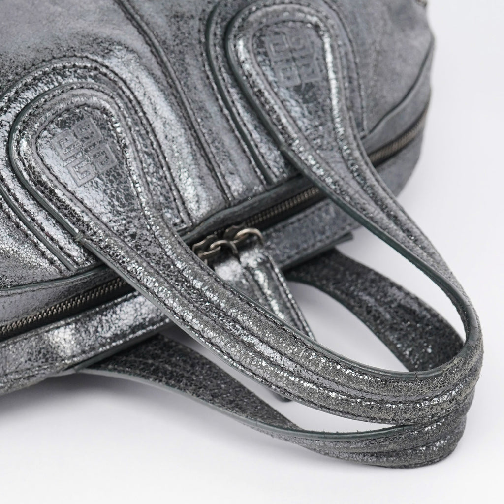 Silver Metallic Leather Tote Bag