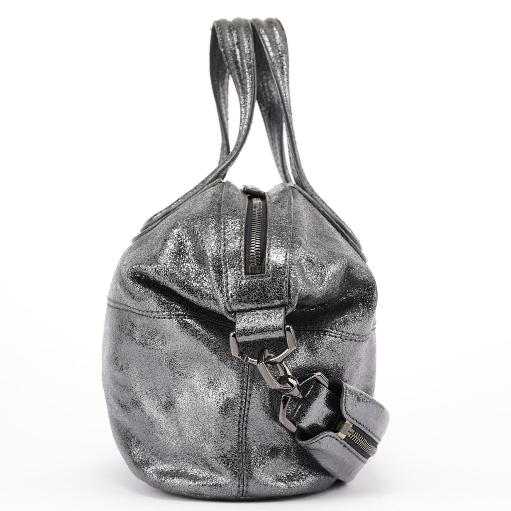 Silver Metallic Leather Tote Bag
