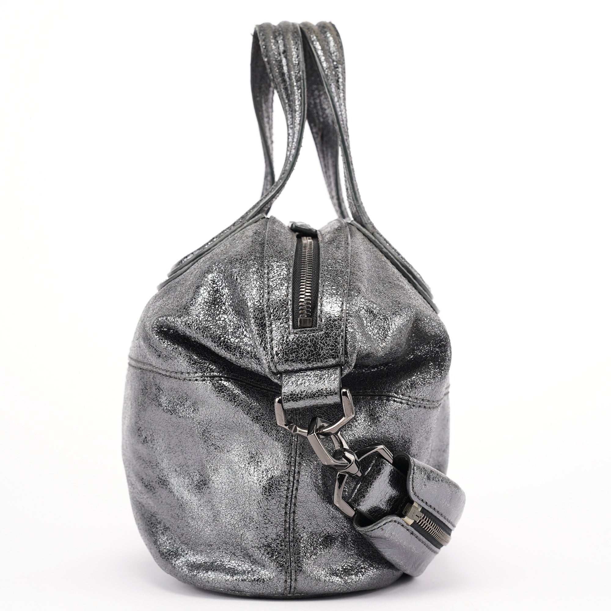 Silver Metallic Leather Tote Bag