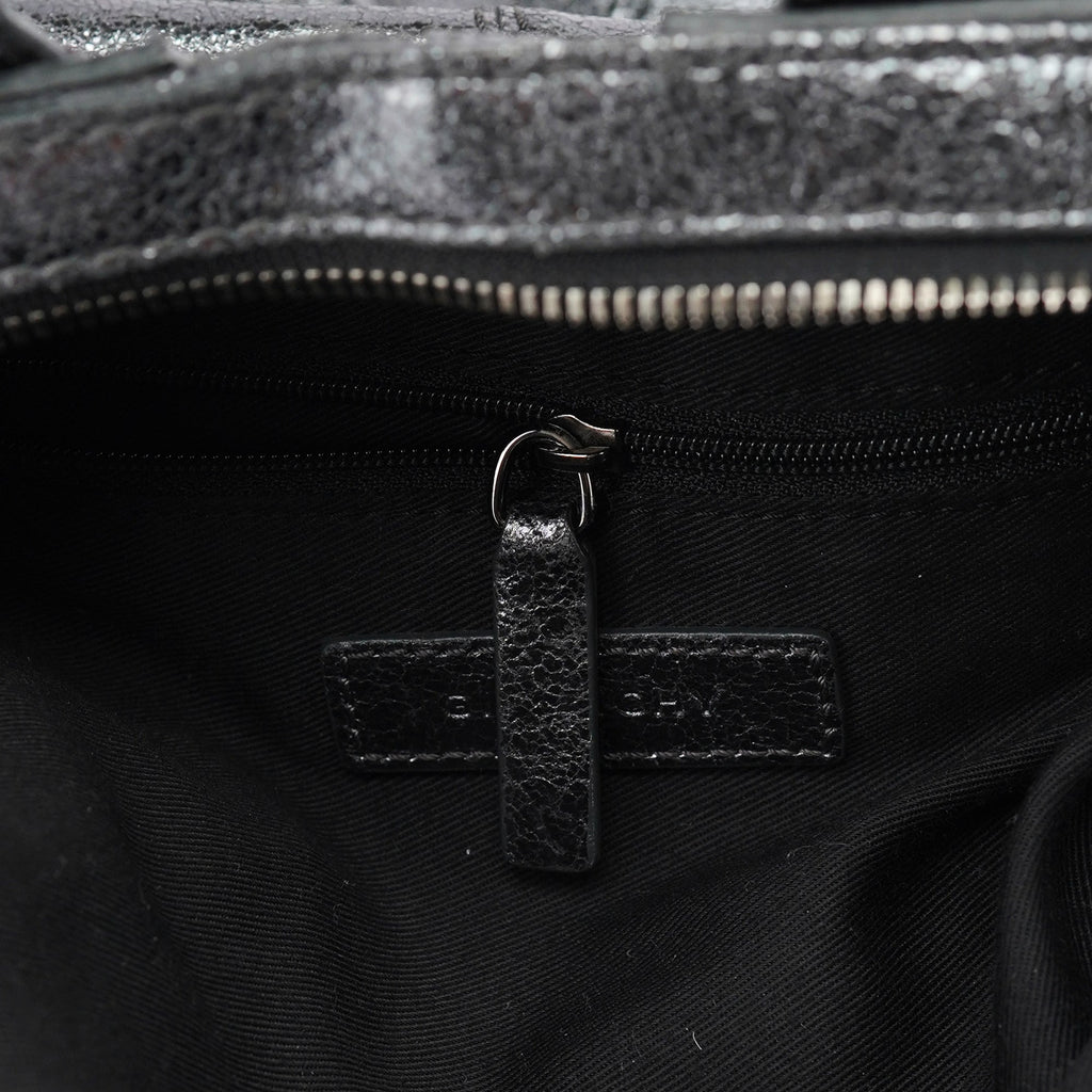 Silver Metallic Leather Tote Bag