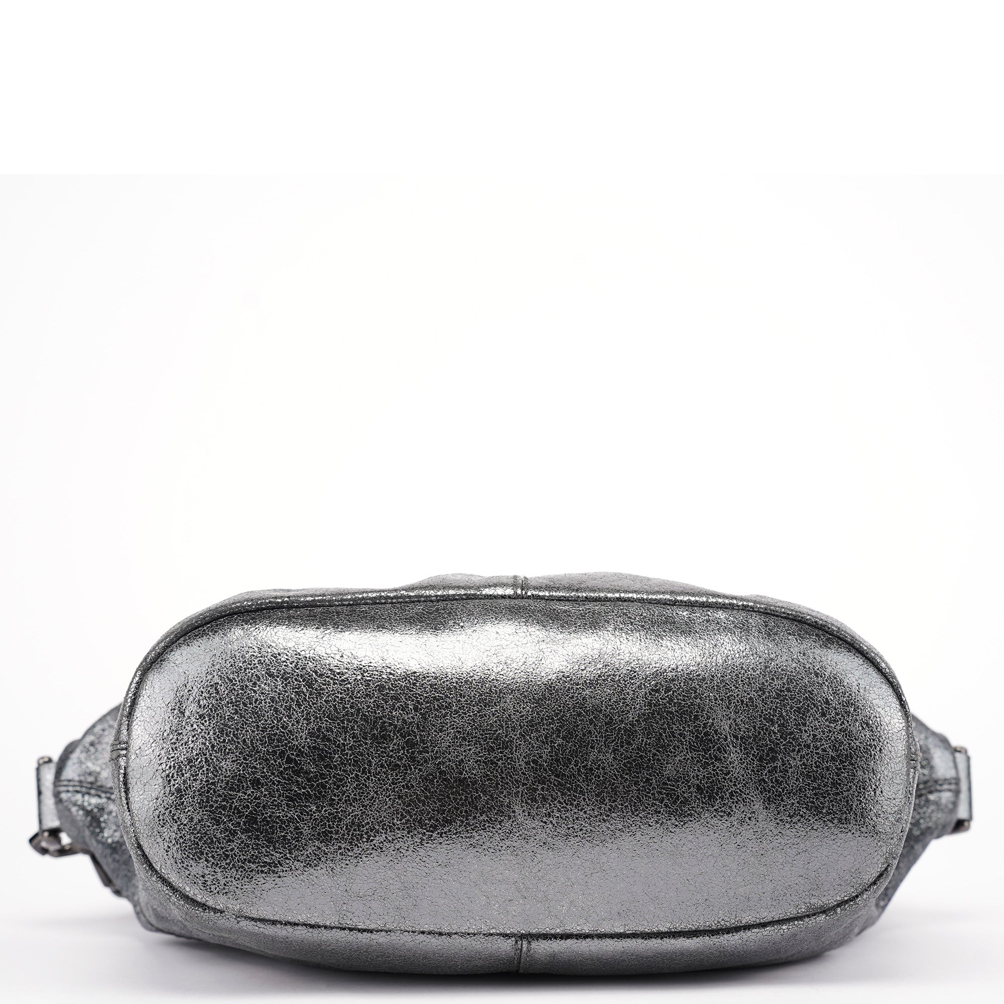 Silver Metallic Leather Tote Bag