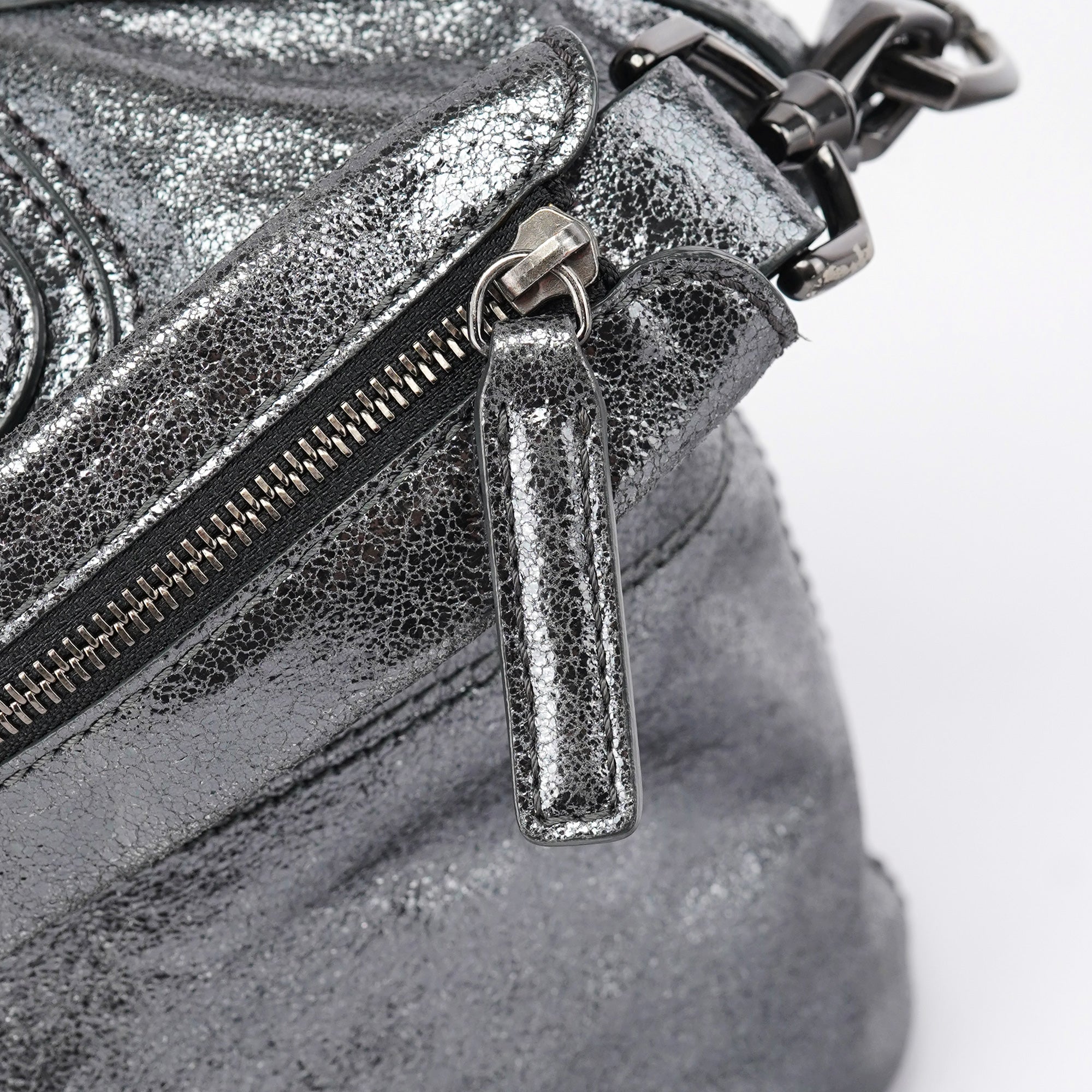 Silver Metallic Leather Tote Bag
