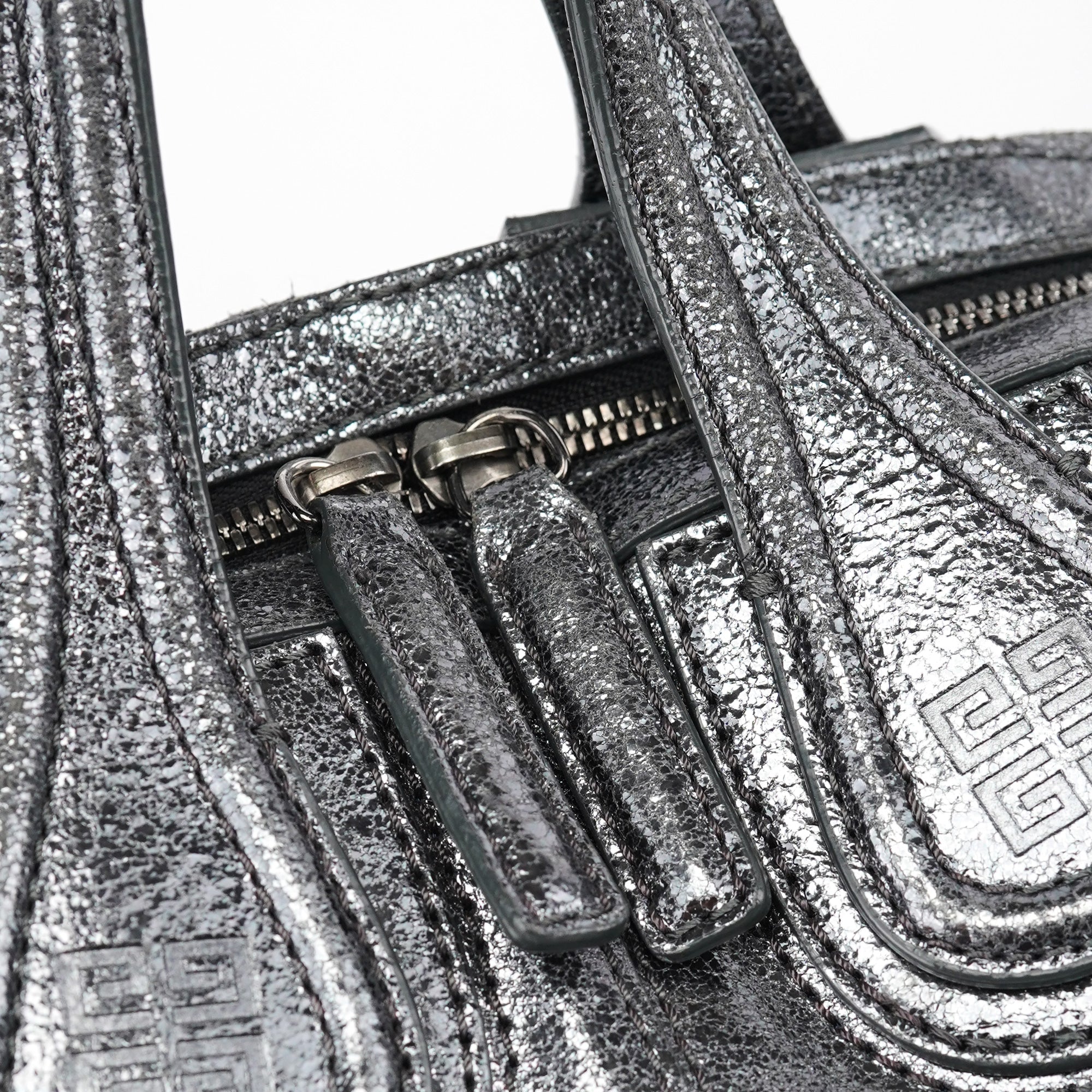 Silver Metallic Leather Tote Bag