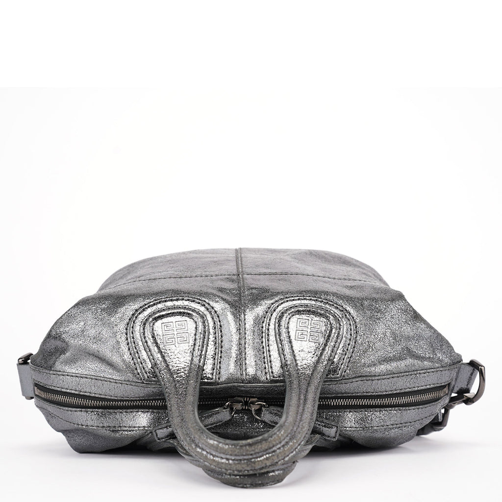 Silver Metallic Leather Tote Bag