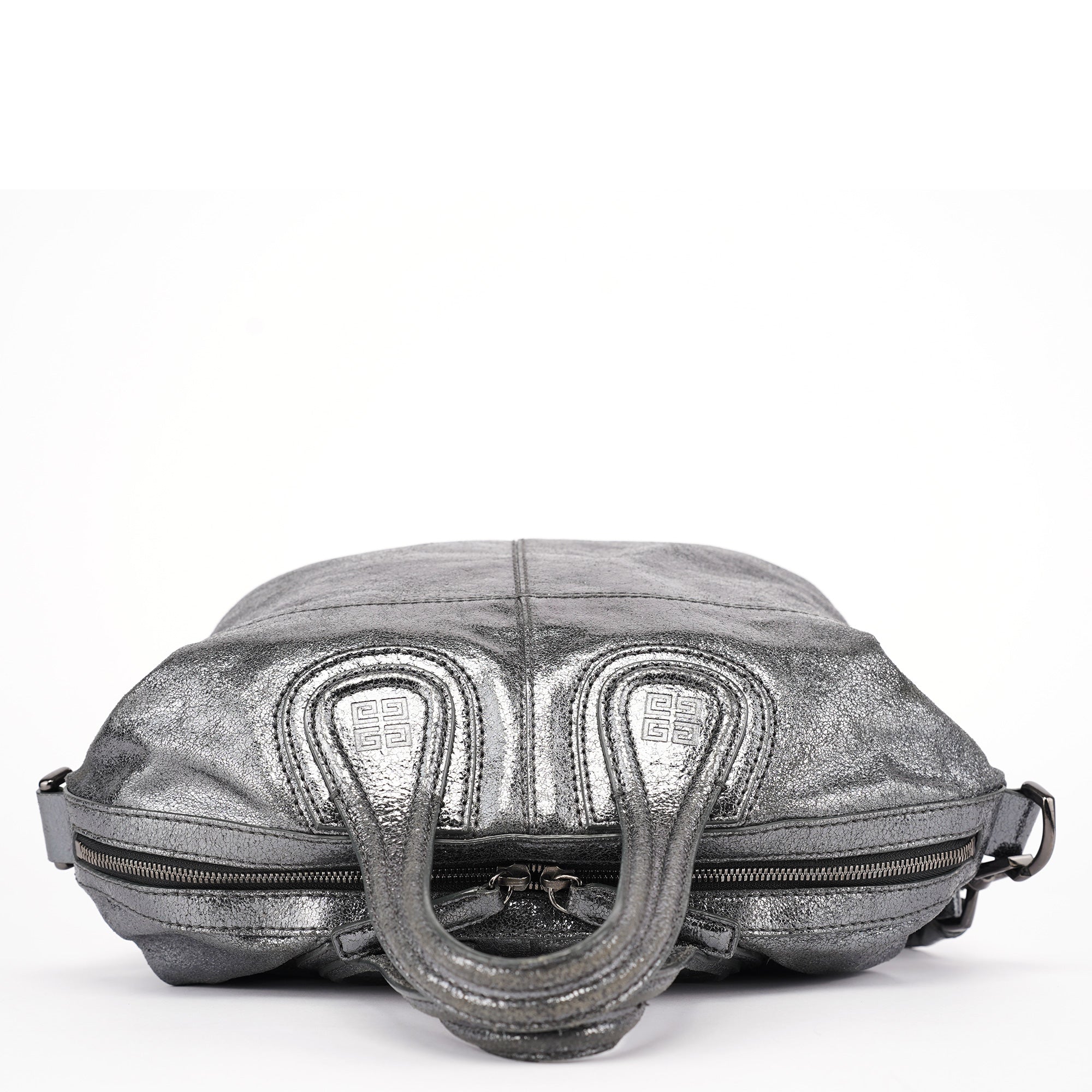 Silver Metallic Leather Tote Bag