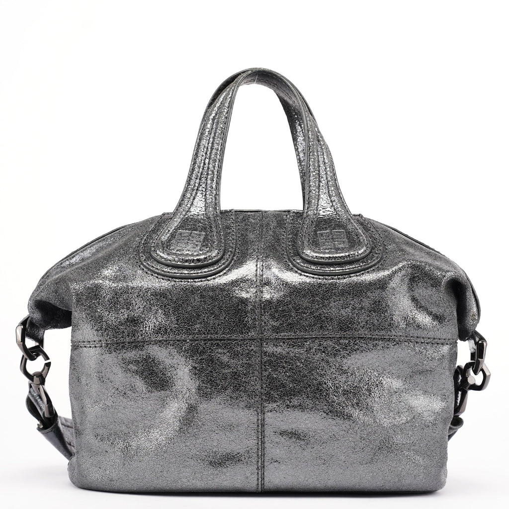 Silver Metallic Leather Tote Bag