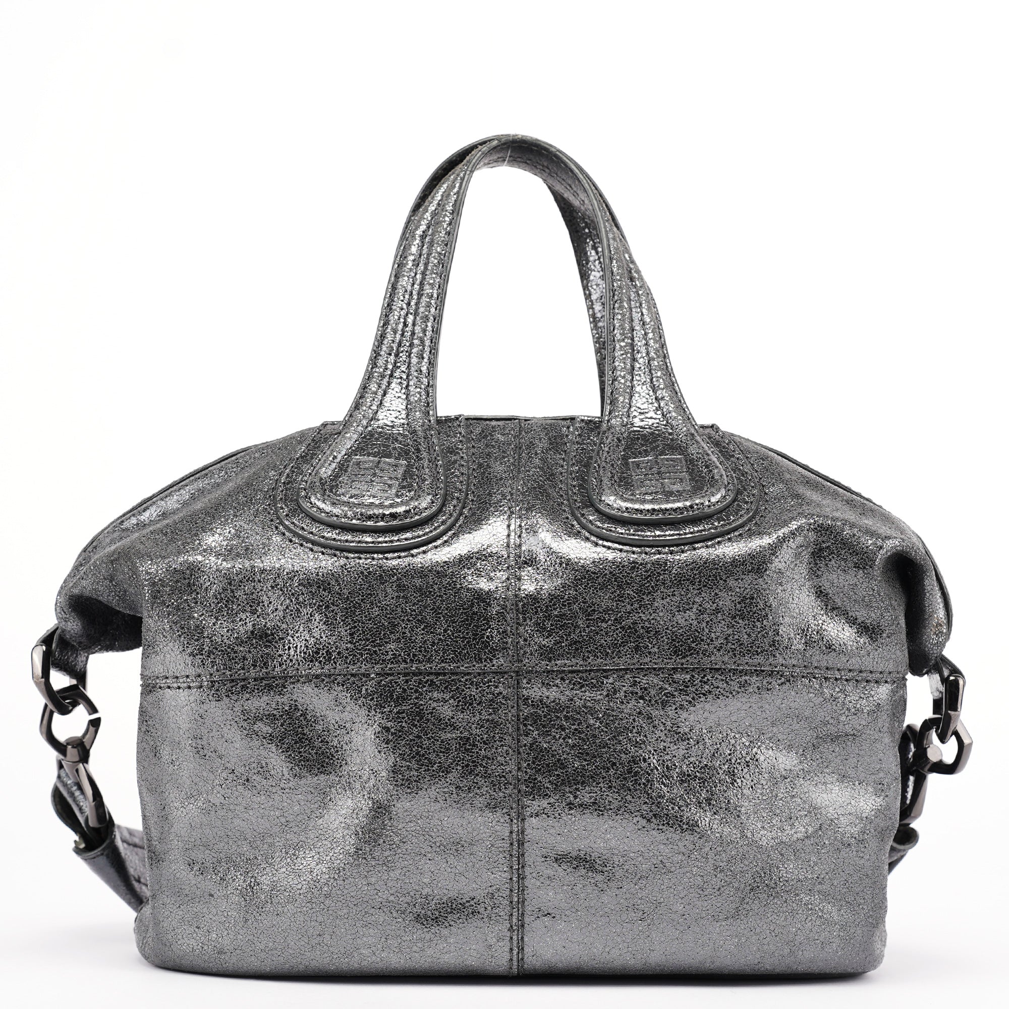 Silver Metallic Leather Tote Bag