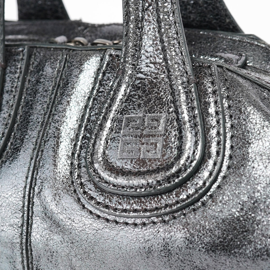 Silver Metallic Leather Tote Bag