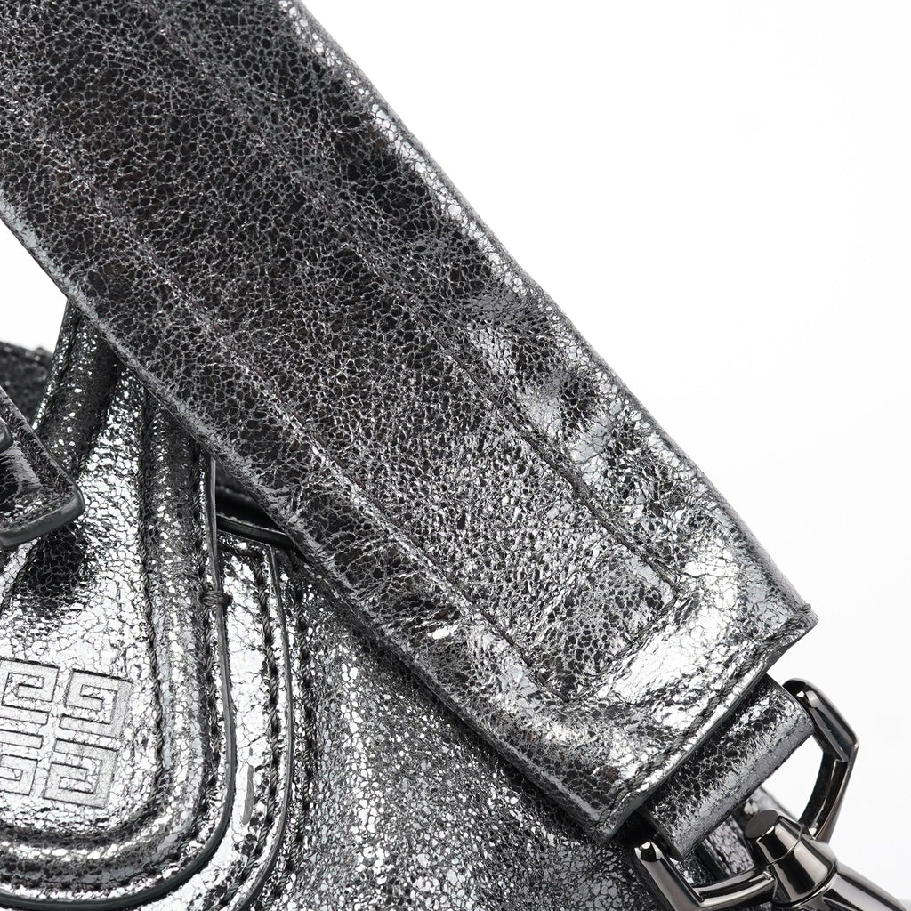Silver Metallic Leather Tote Bag