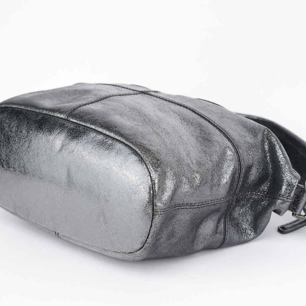 Silver Metallic Leather Tote Bag