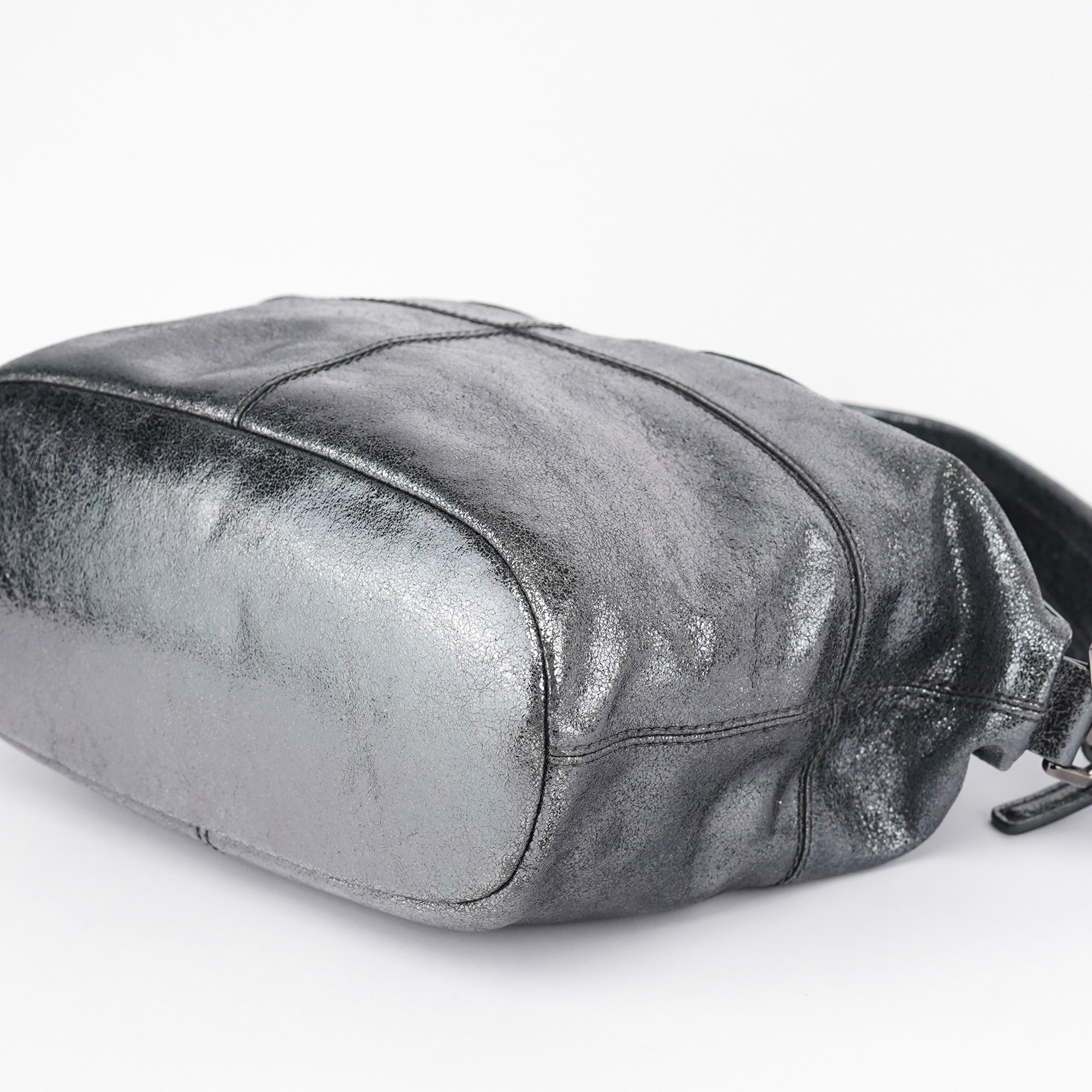 Silver Metallic Leather Tote Bag