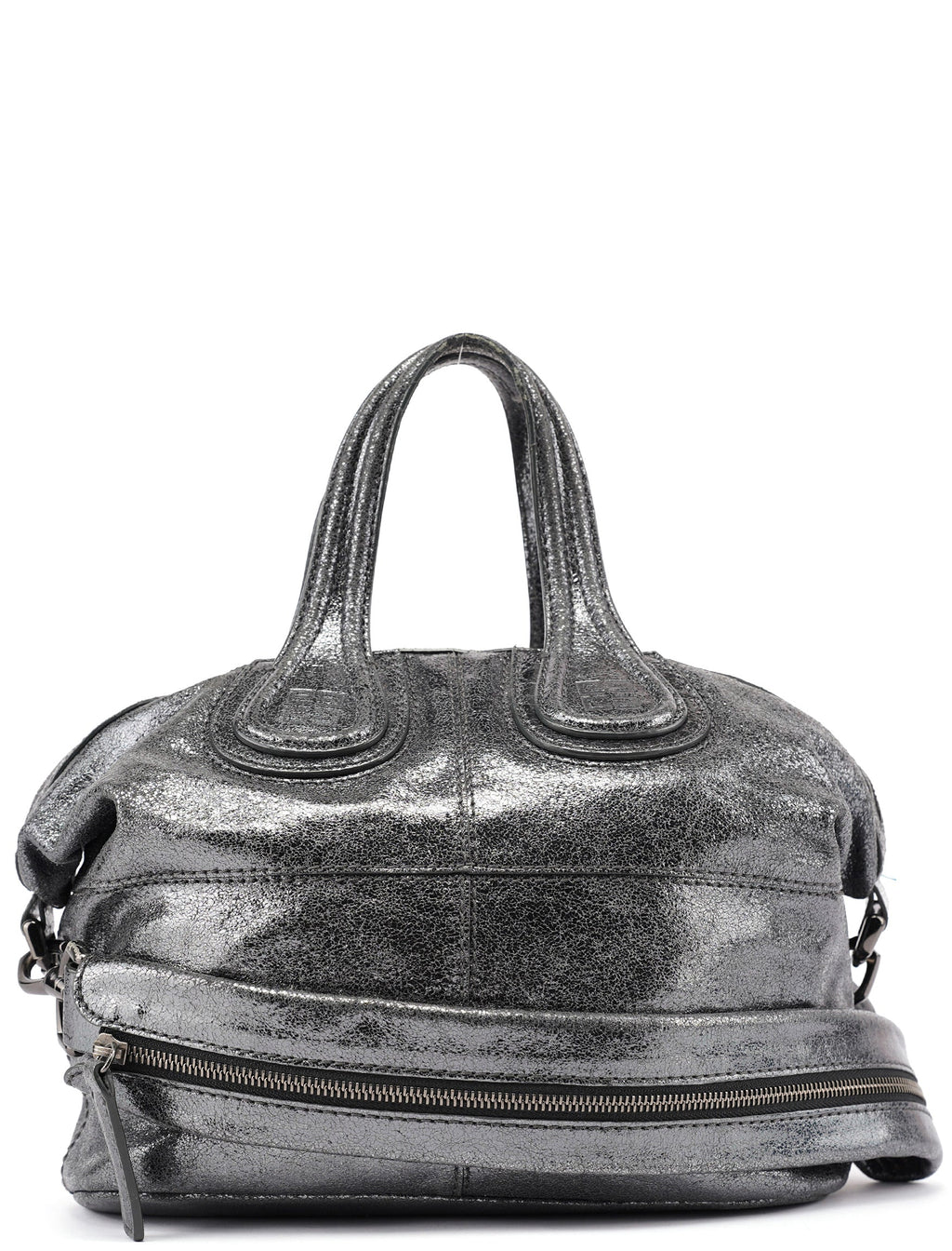 Silver Metallic Leather Tote Bag