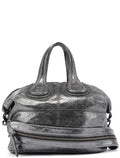 Silver Metallic Leather Tote Bag
