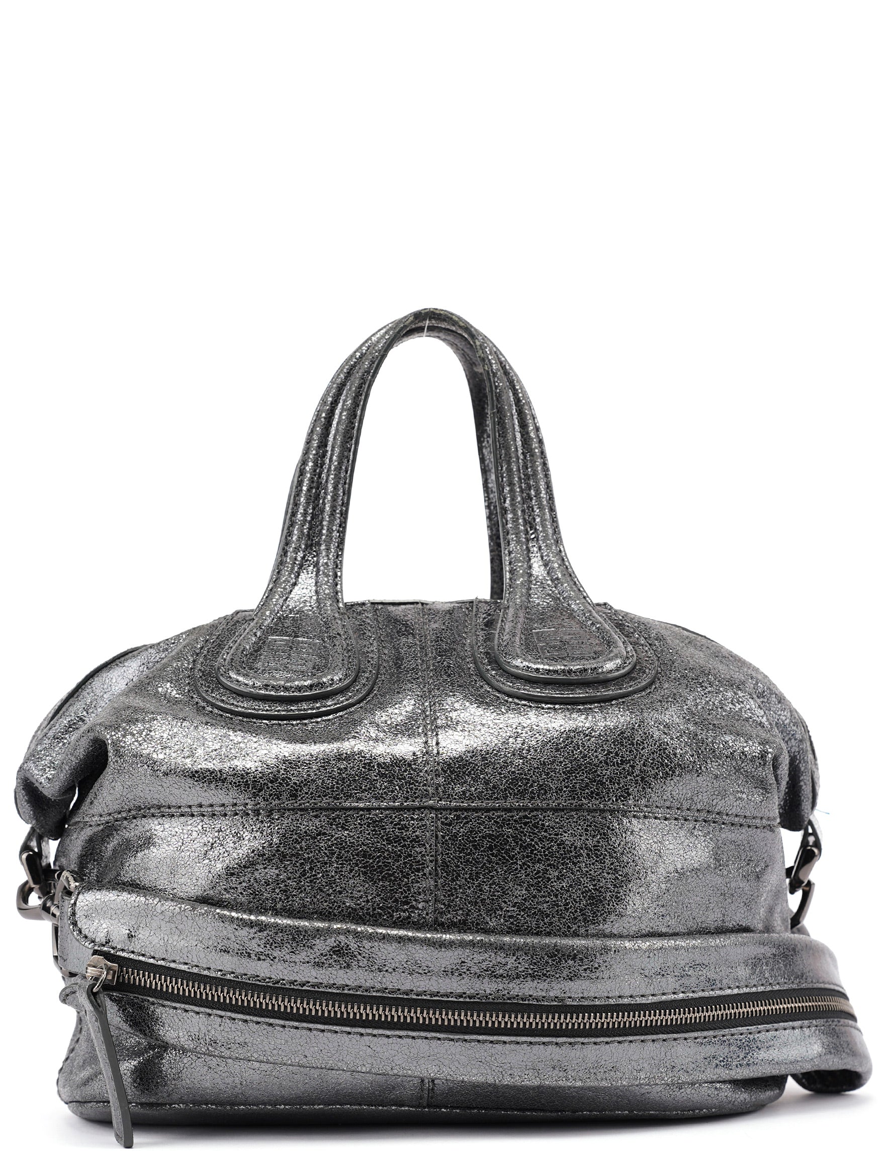 Silver Metallic Leather Tote Bag