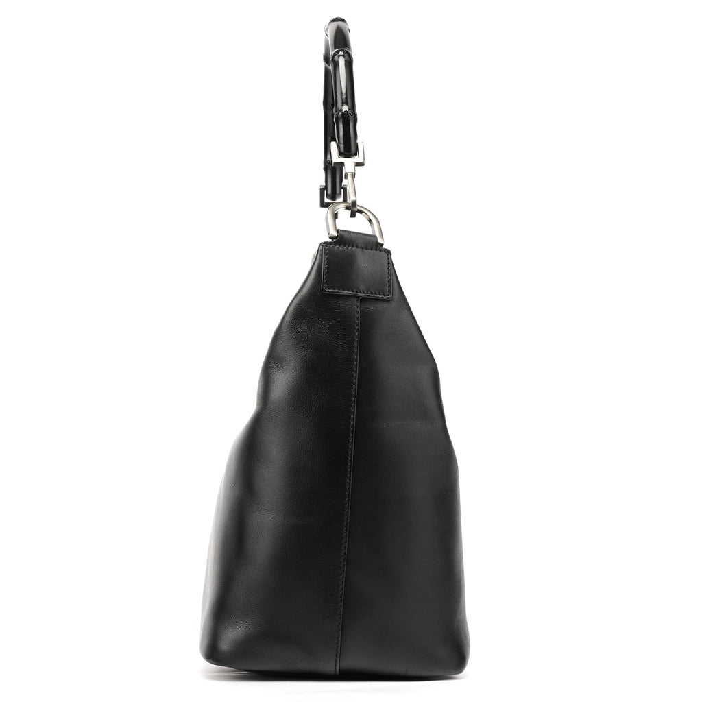 000 0531 Black Calfskin Bamboo Shoulder Bag