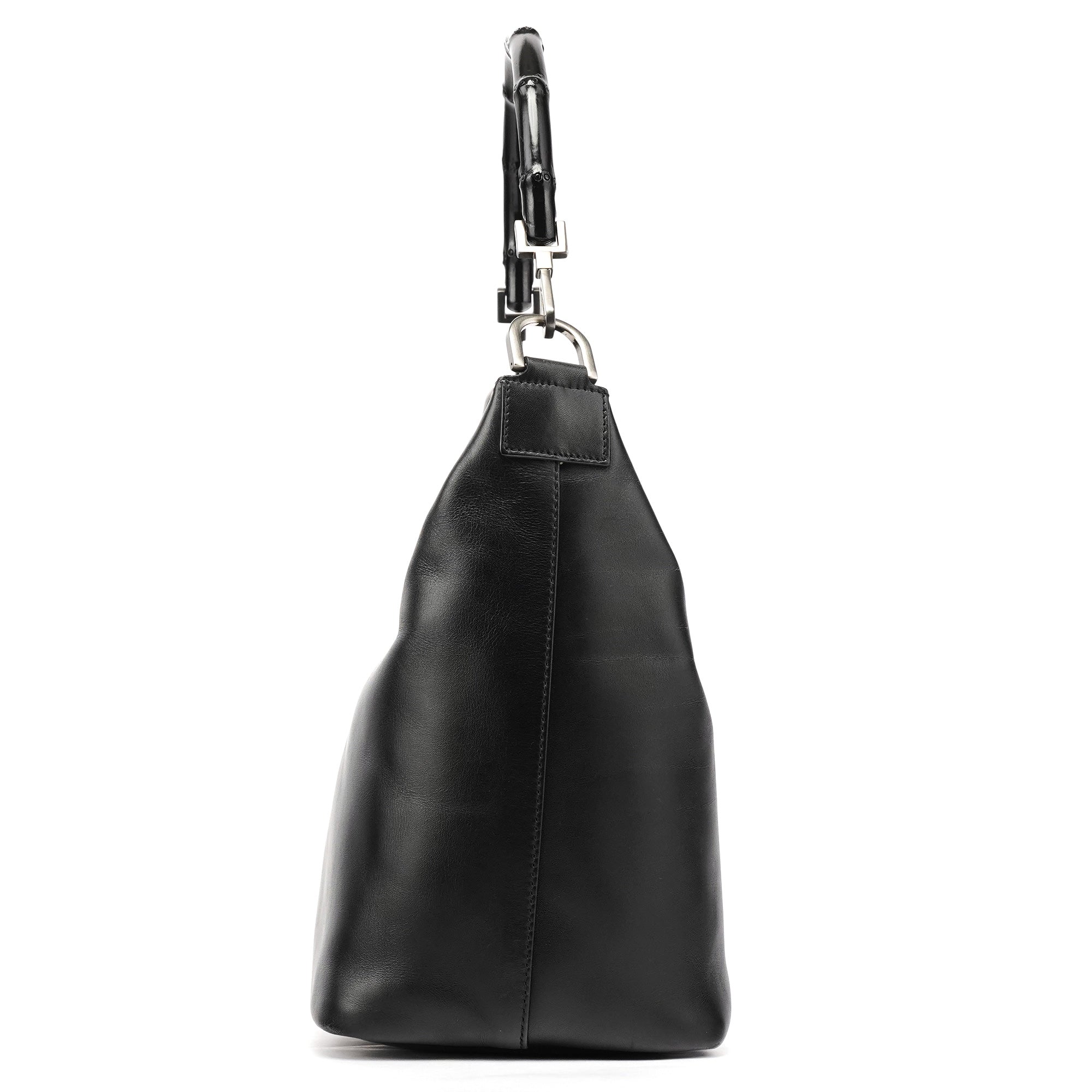 000 0531 Black Calfskin Bamboo Shoulder Bag