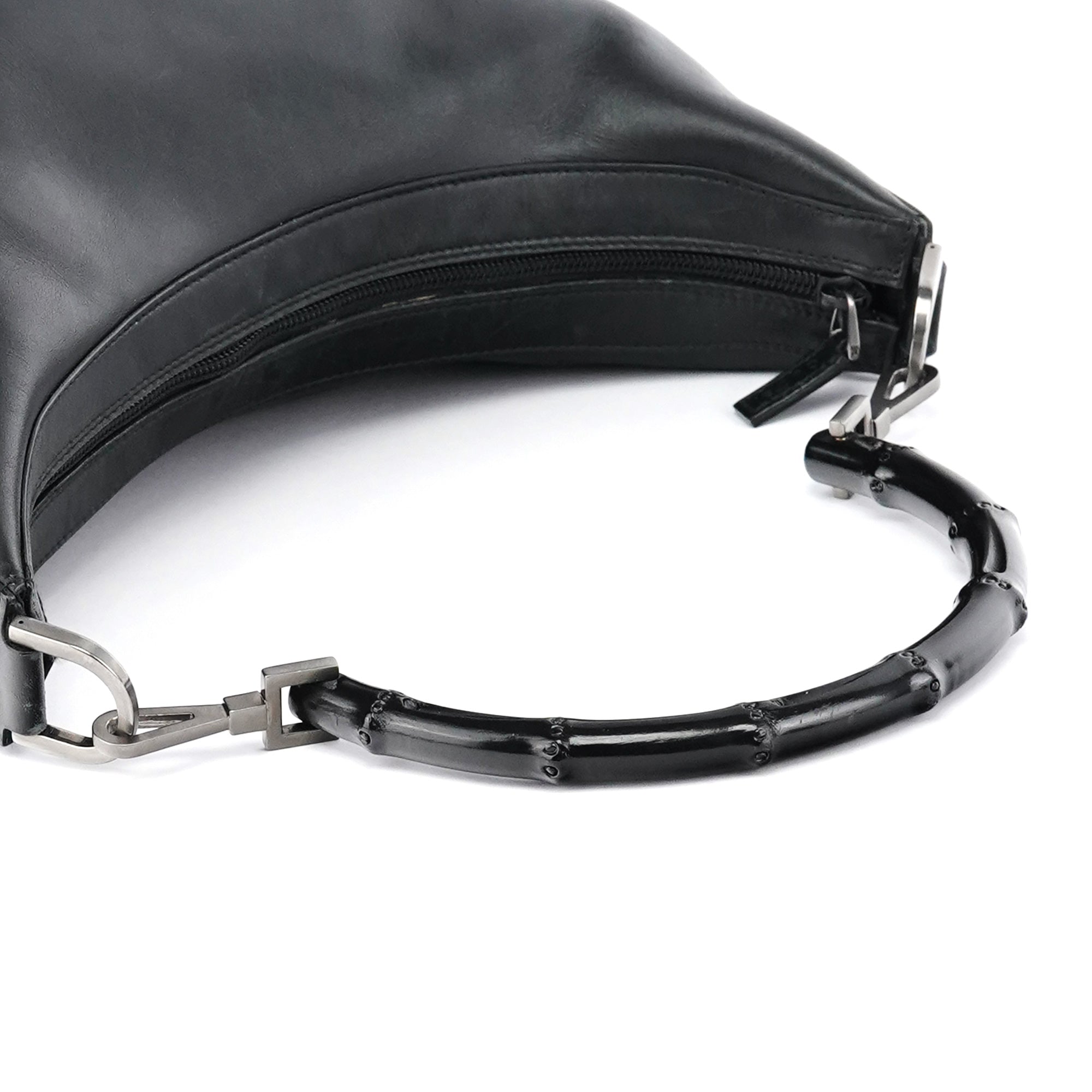 000 0531 Black Calfskin Bamboo Shoulder Bag