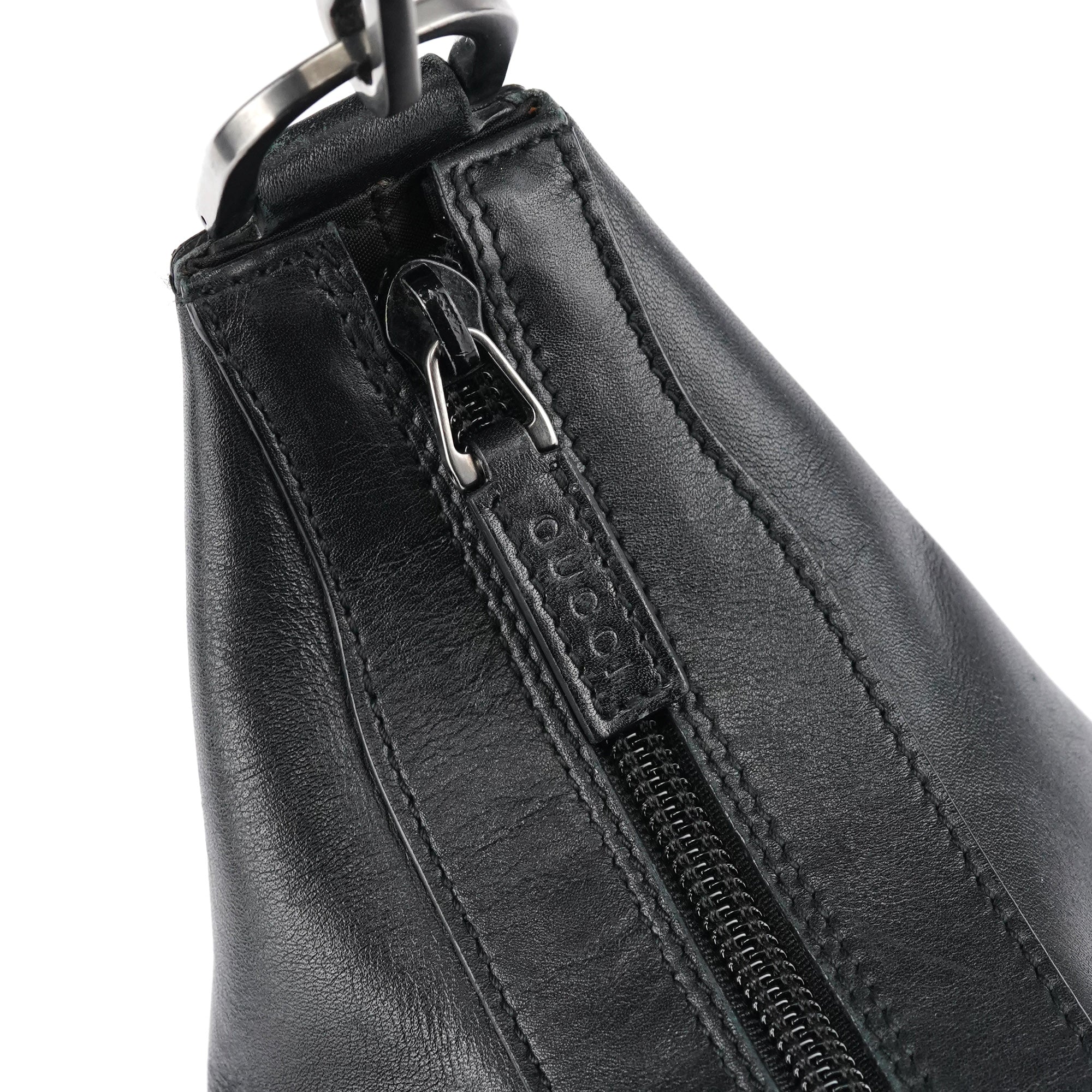 000 0531 Black Calfskin Bamboo Shoulder Bag