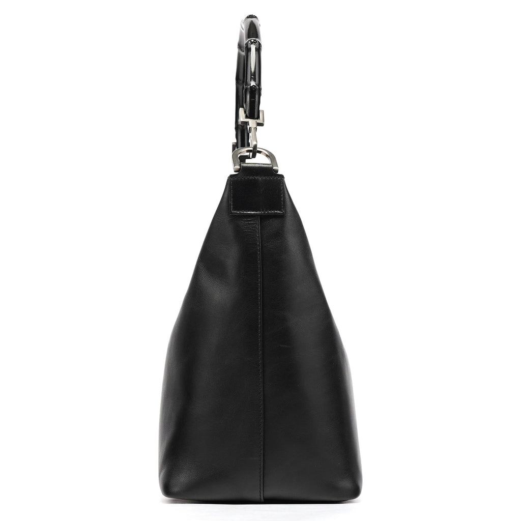 000 0531 Black Calfskin Bamboo Shoulder Bag